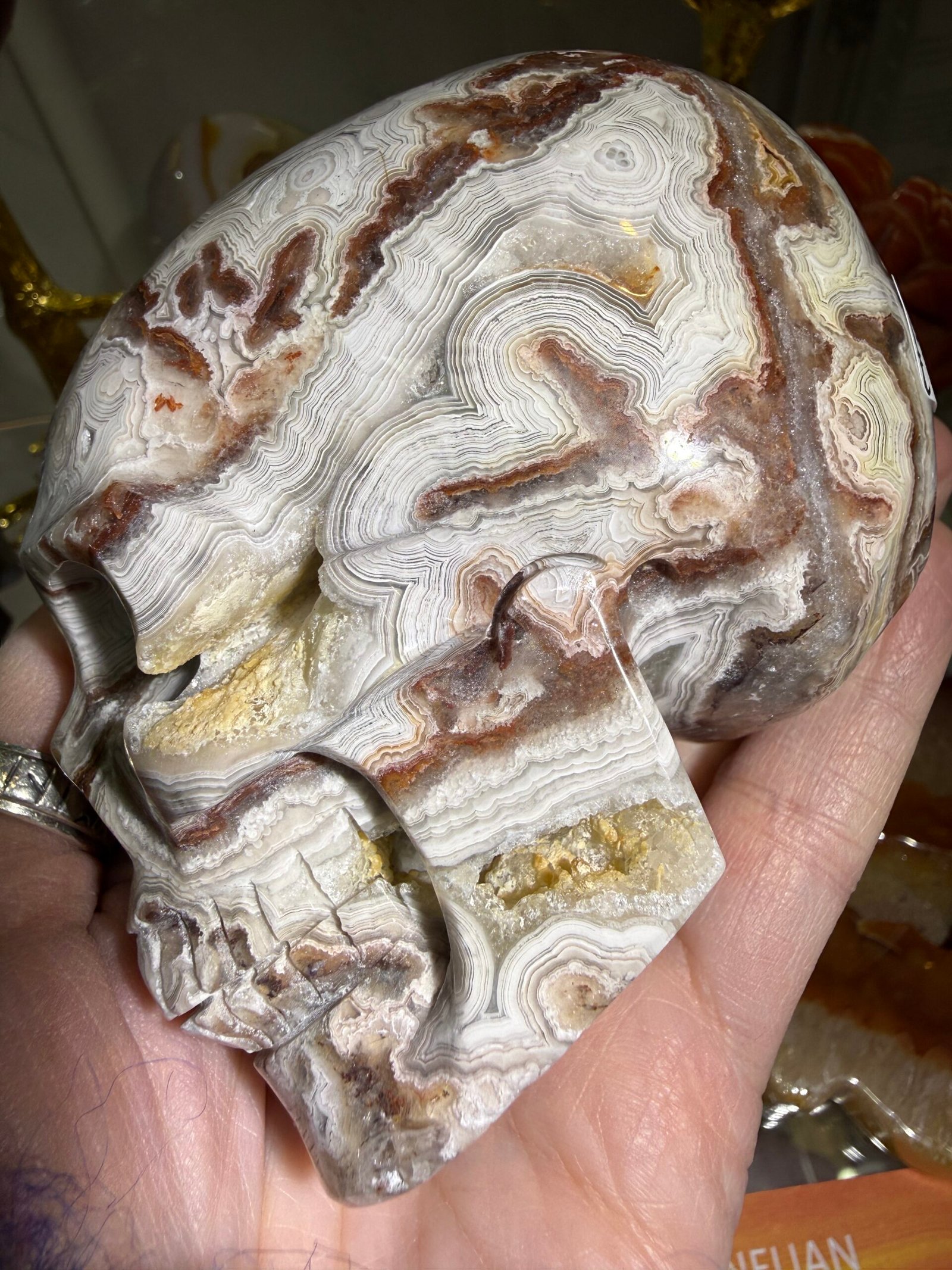 Crazy Lace Agate Skull Carving - Image 6