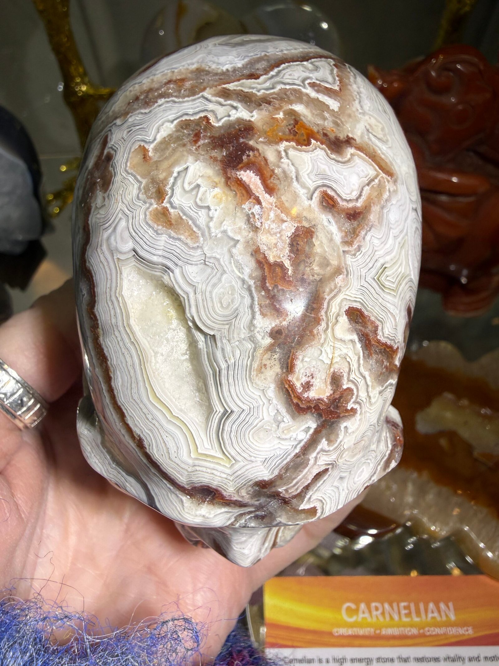 Crazy Lace Agate Skull Carving - Image 7