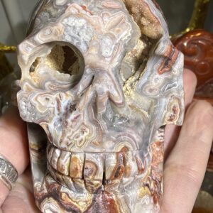 Crazy Lace Agate Skull Carving