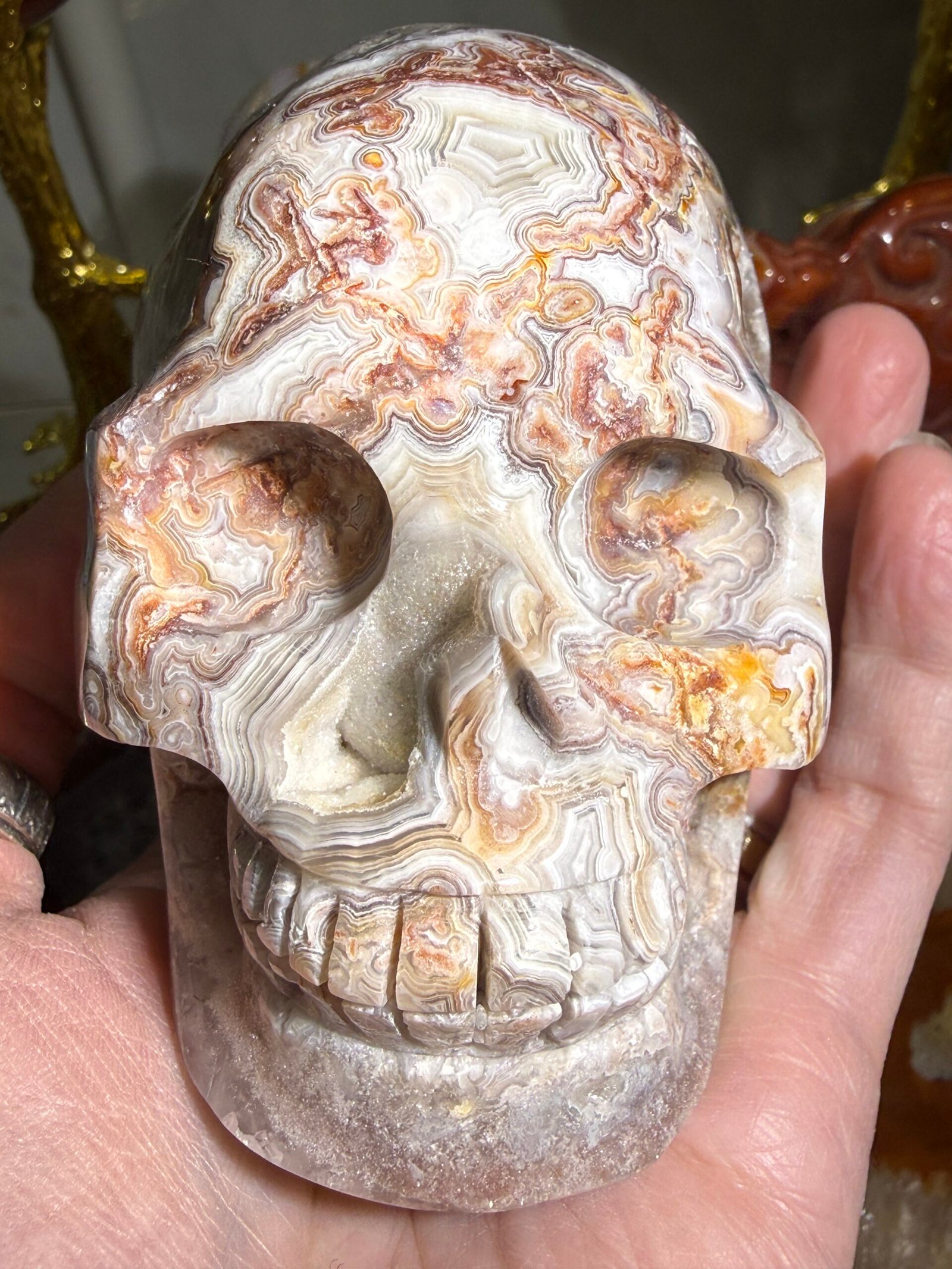 Crazy Lace Agate Skull Carving - Image 2