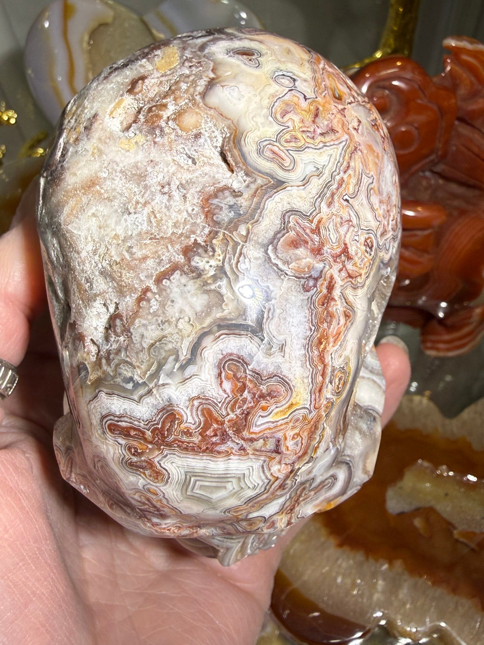 Crazy Lace Agate Skull Carving - Image 7