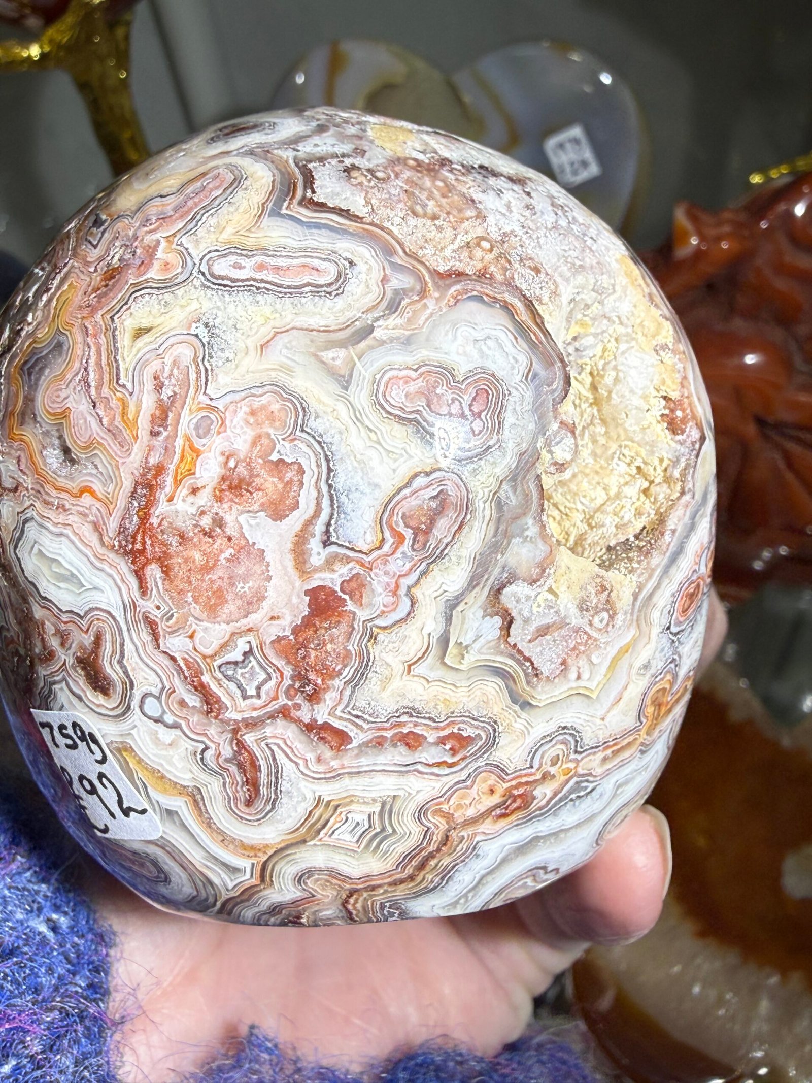 Crazy Lace Agate Skull Carving - Image 8