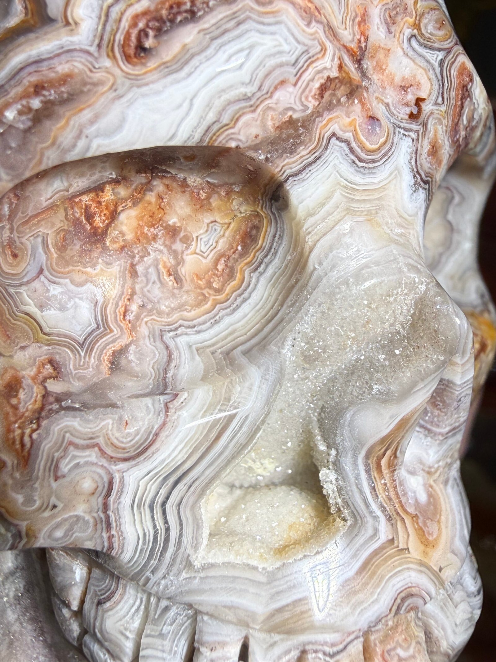Crazy Lace Agate Skull Carving - Image 10