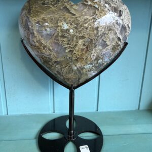 Large Moss Agate Heart on Custom Stand