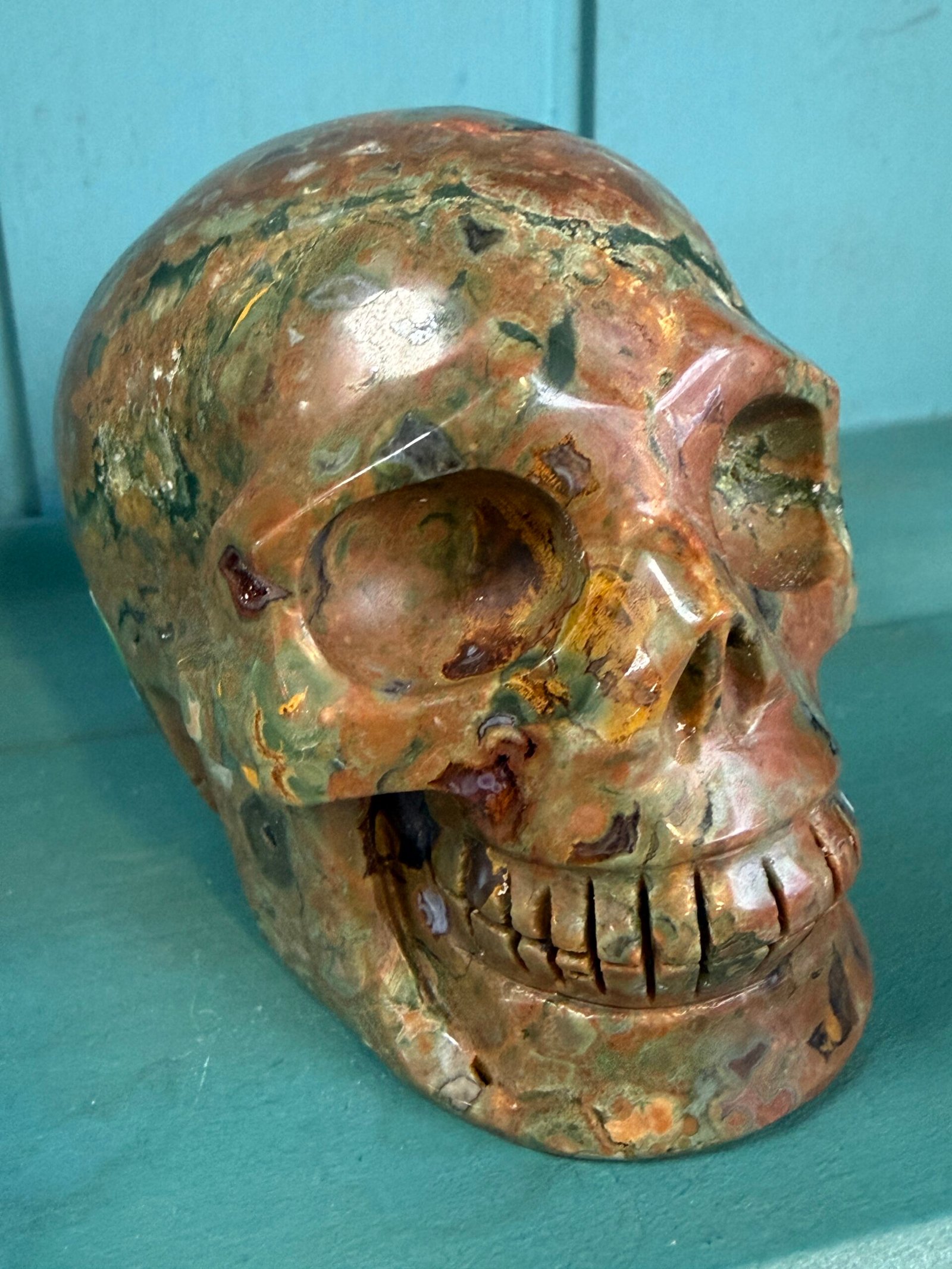 Rainforest Rhyolite Skull Carving