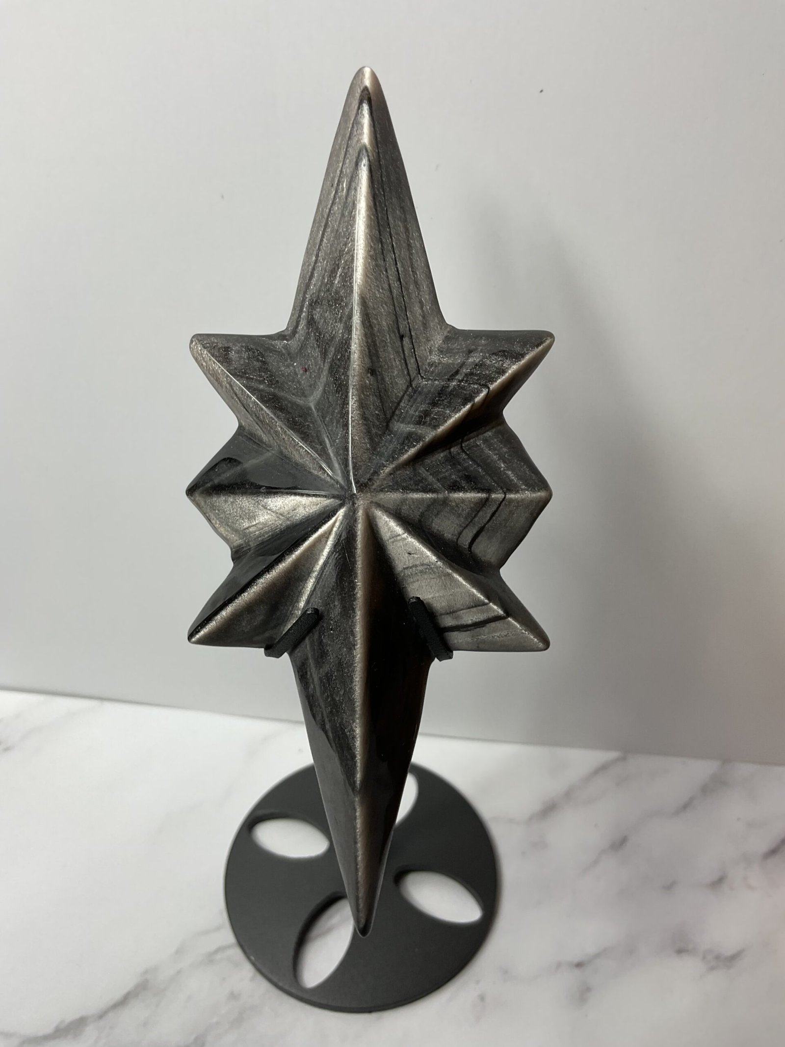 Silver Sheen Obsidian North Star Carving on Stand