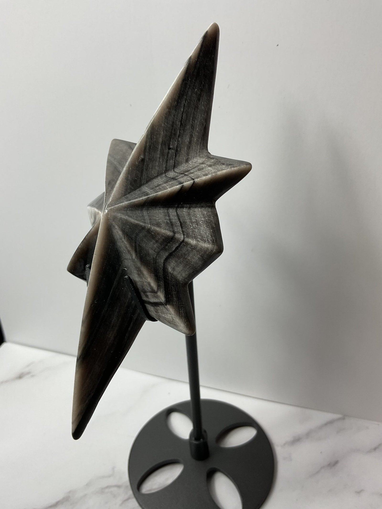 Silver Sheen Obsidian North Star Carving on Stand - Image 3