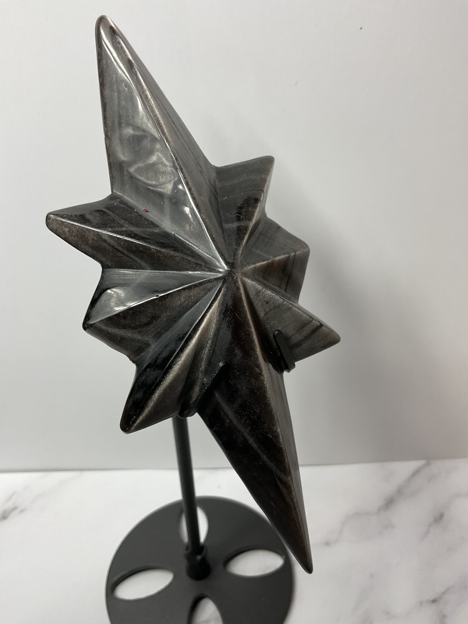 Silver Sheen Obsidian North Star Carving on Stand - Image 4