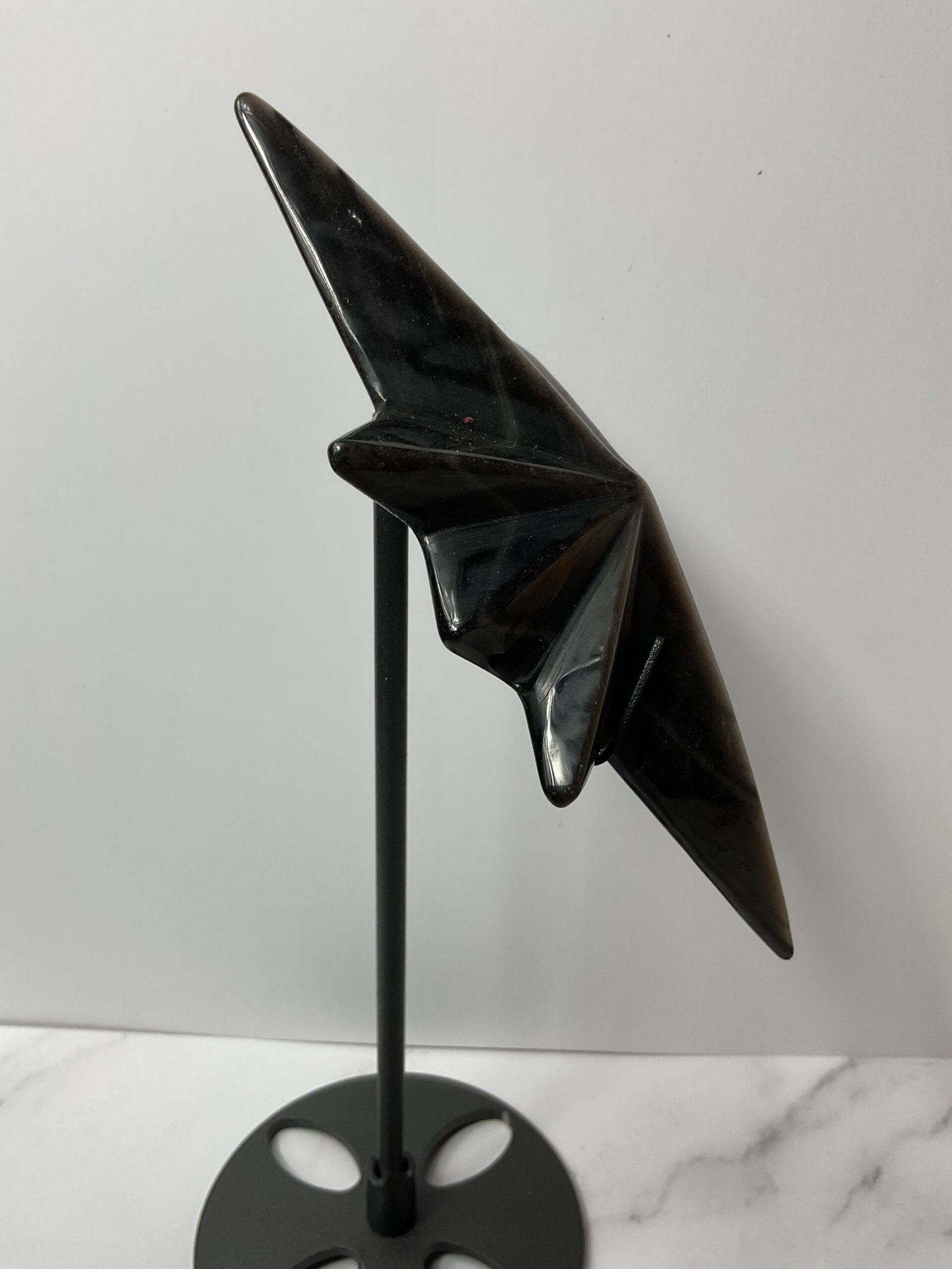Silver Sheen Obsidian North Star Carving on Stand - Image 5