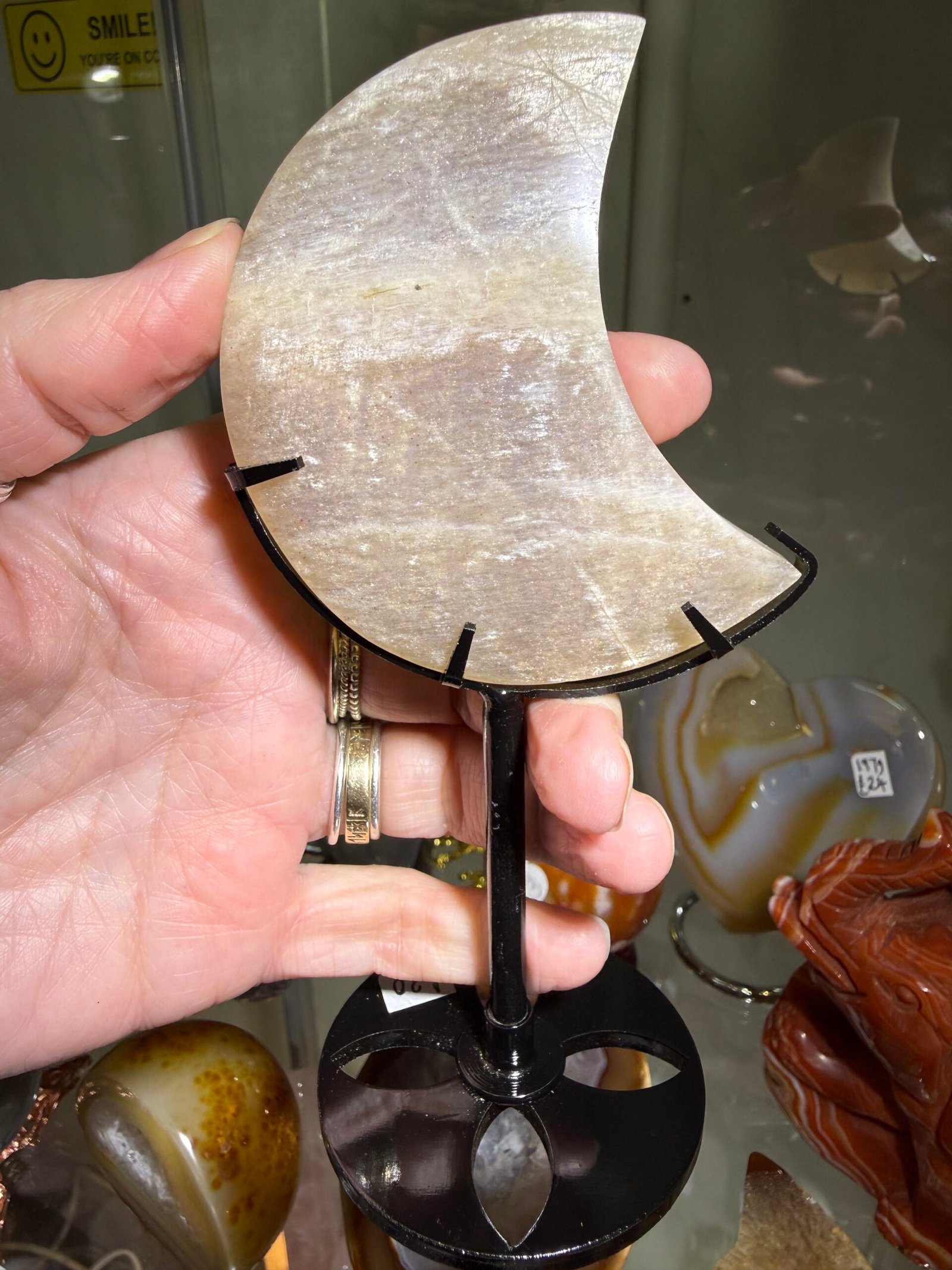 Moonstone Moon on Custom Stand