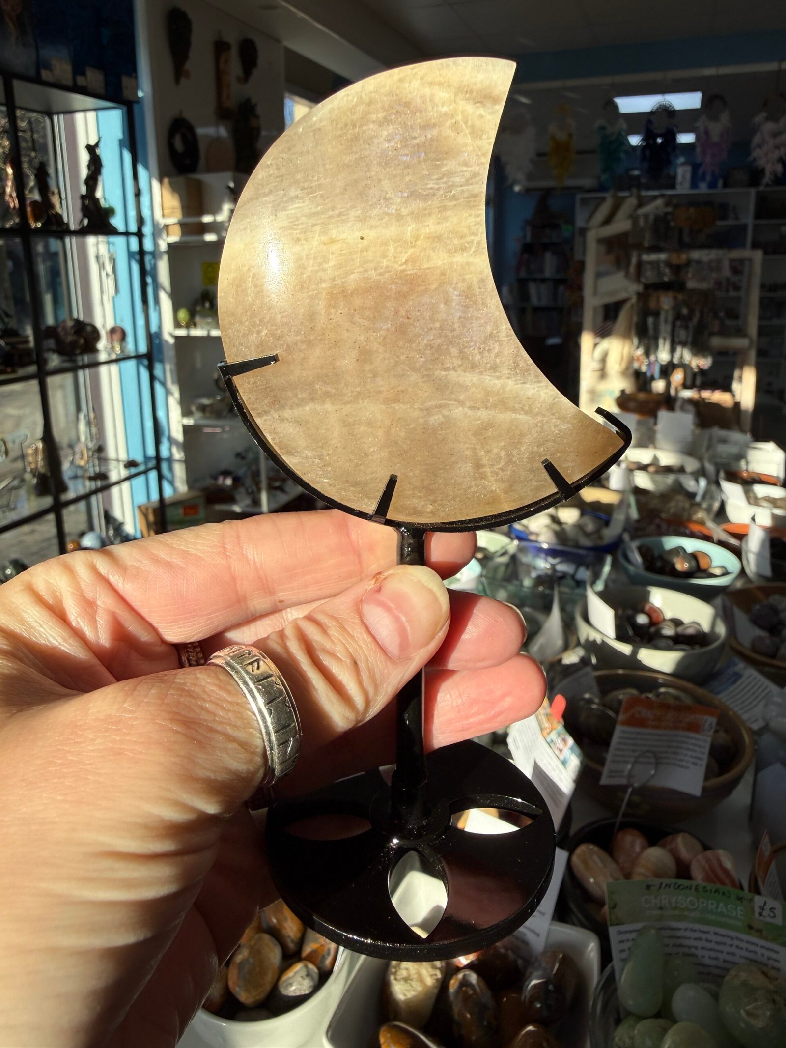 Moonstone Moon on Custom Stand - Image 2