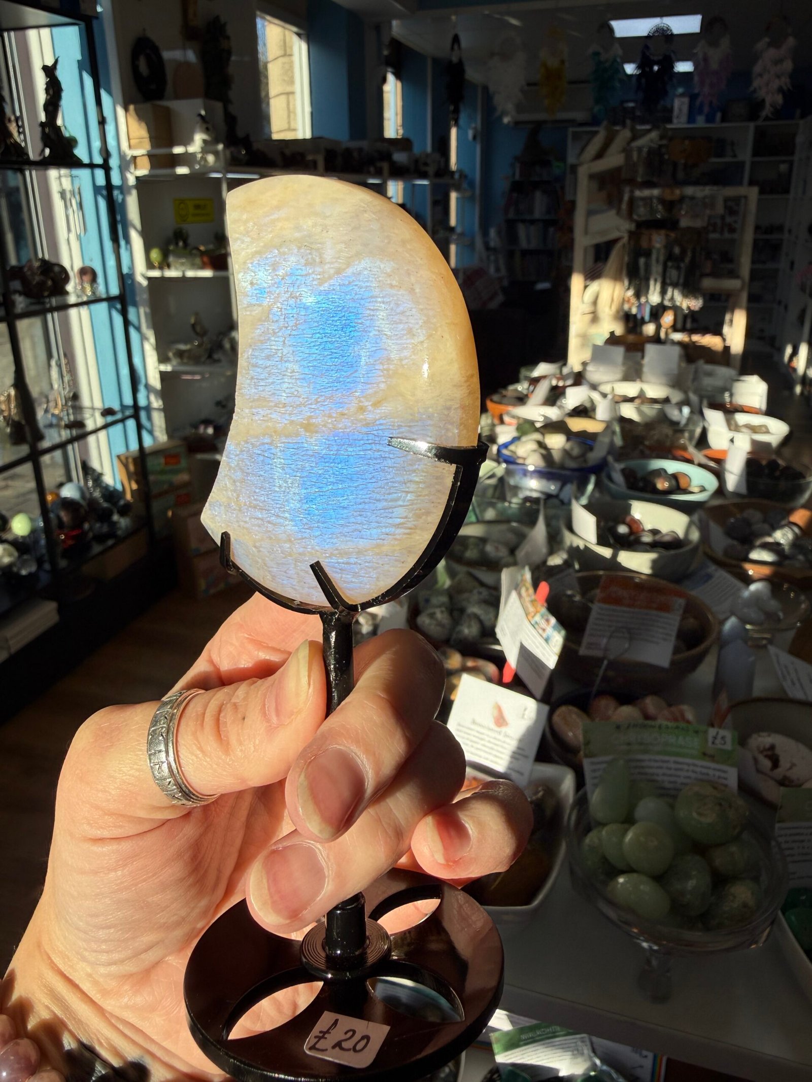 Moonstone Moon on Custom Stand - Image 4