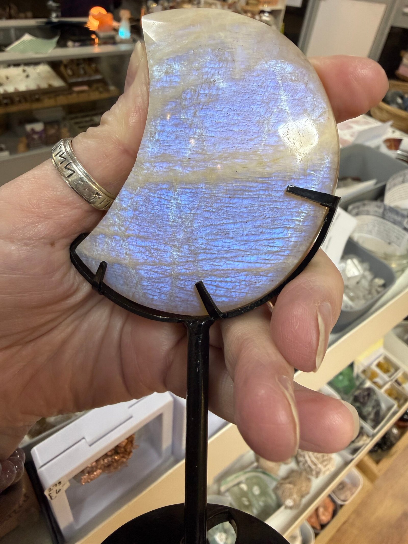 Moonstone Moon on Custom Stand