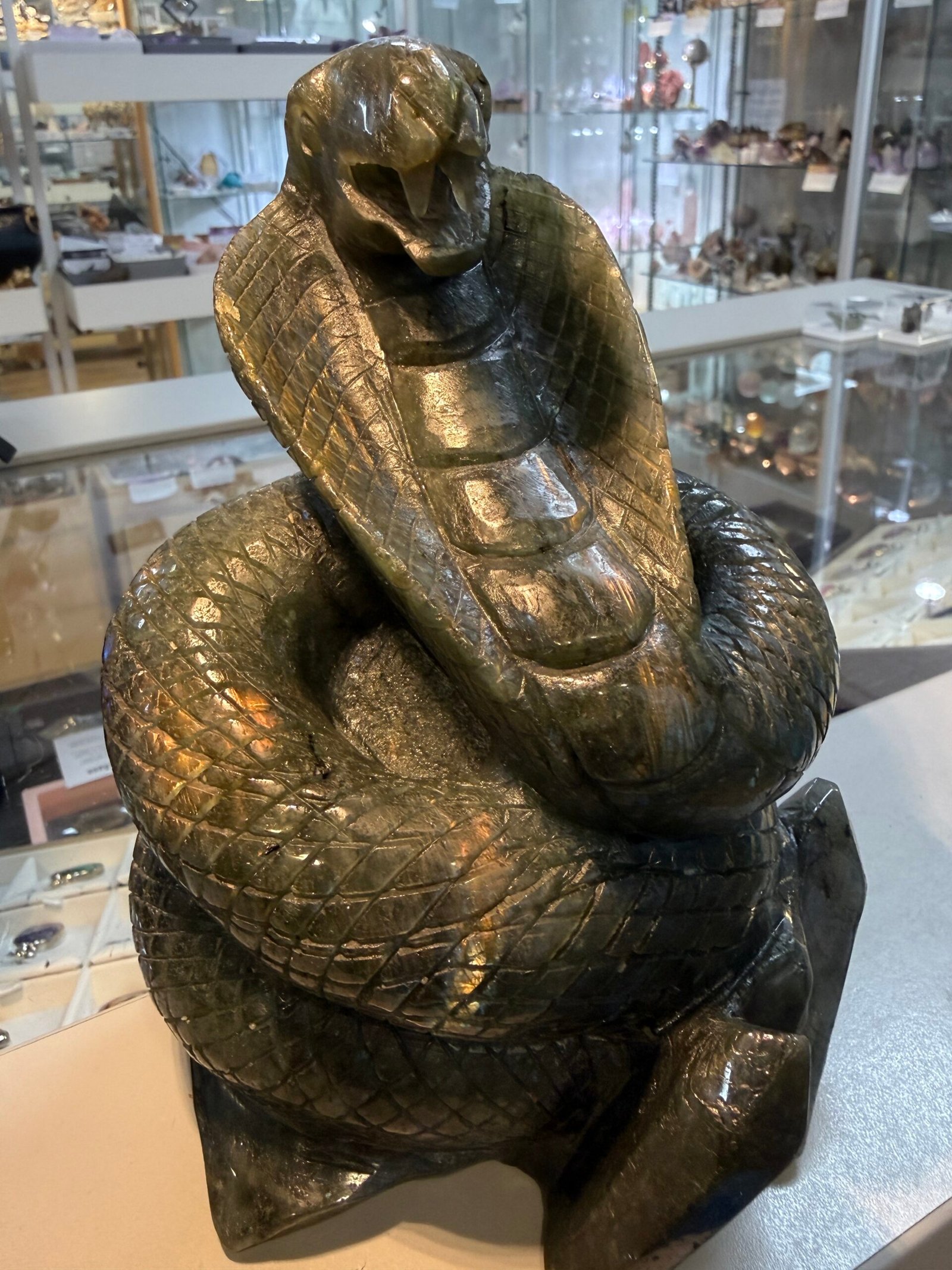 Large Labradorite Cobra Snake Carving