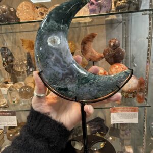 Moss Agate Moon on Custom Stand