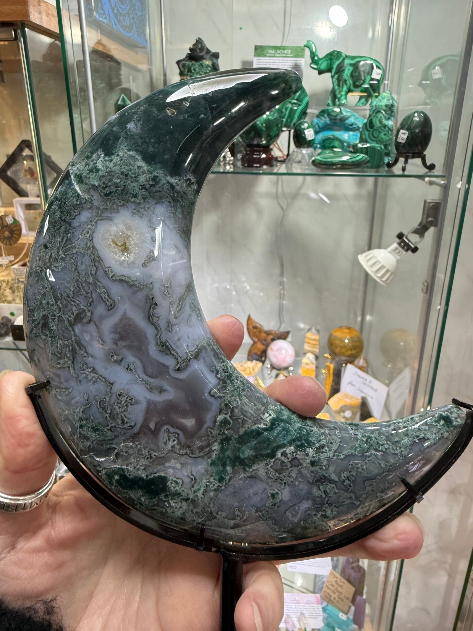 Moss Agate Moon on Custom Stand - Image 7