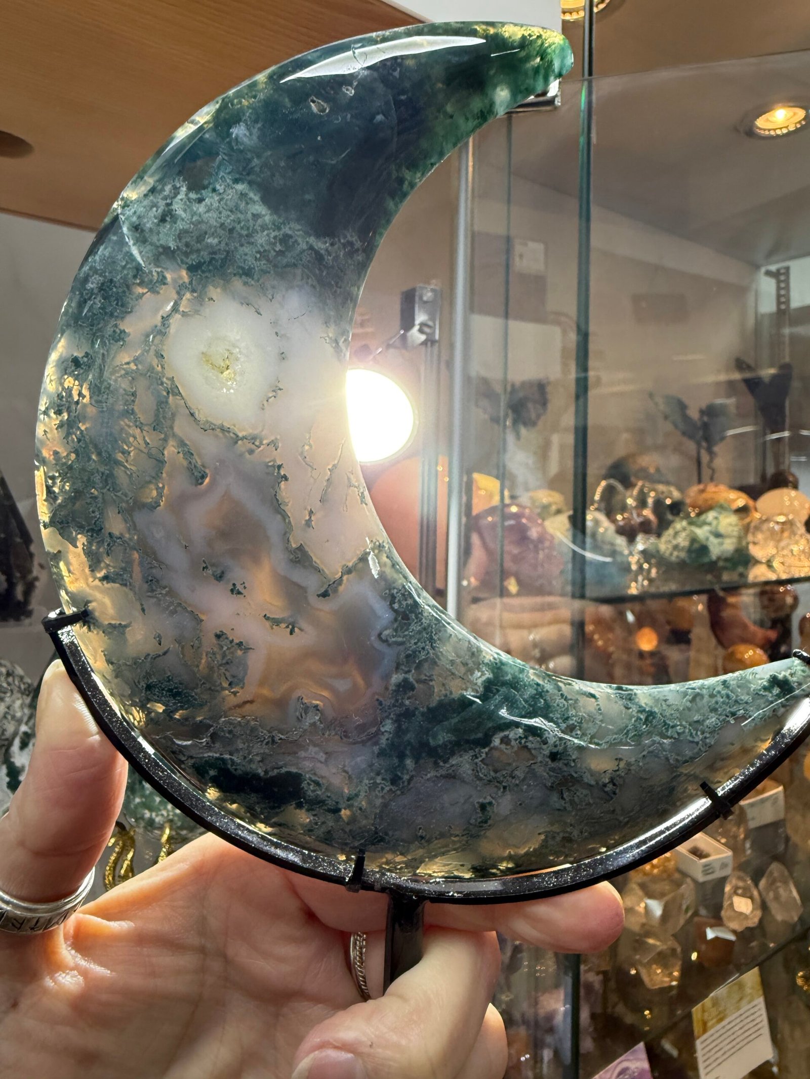 Moss Agate Moon on Custom Stand - Image 9