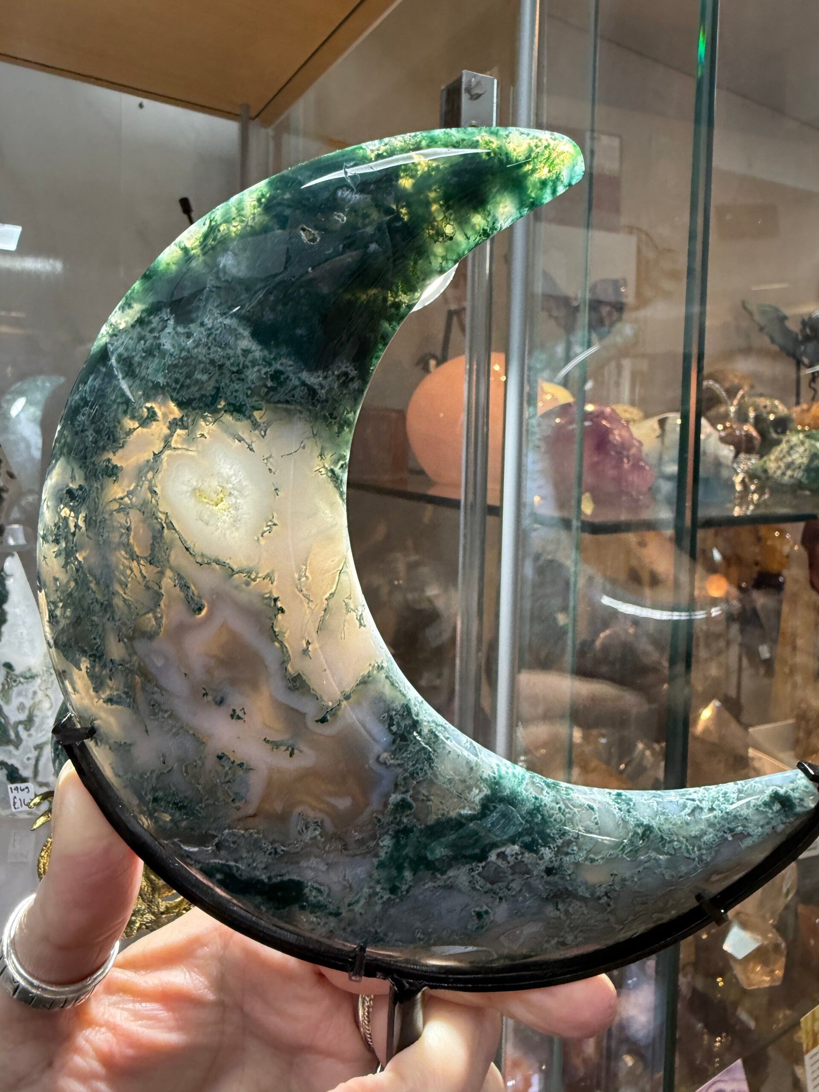 Moss Agate Moon on Custom Stand - Image 6