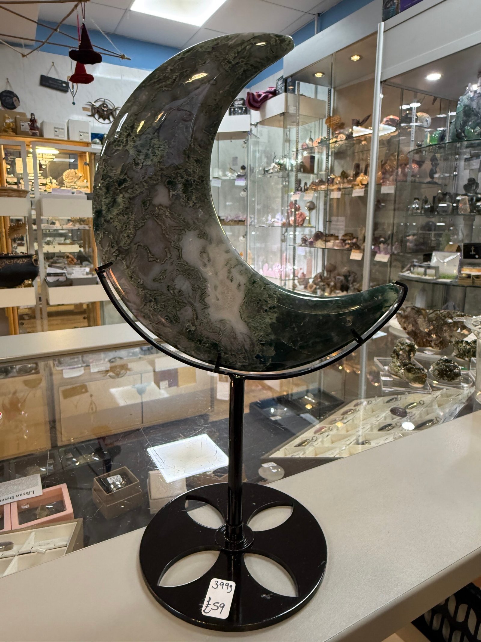 Moss Agate Moon on Custom Stand - Image 5