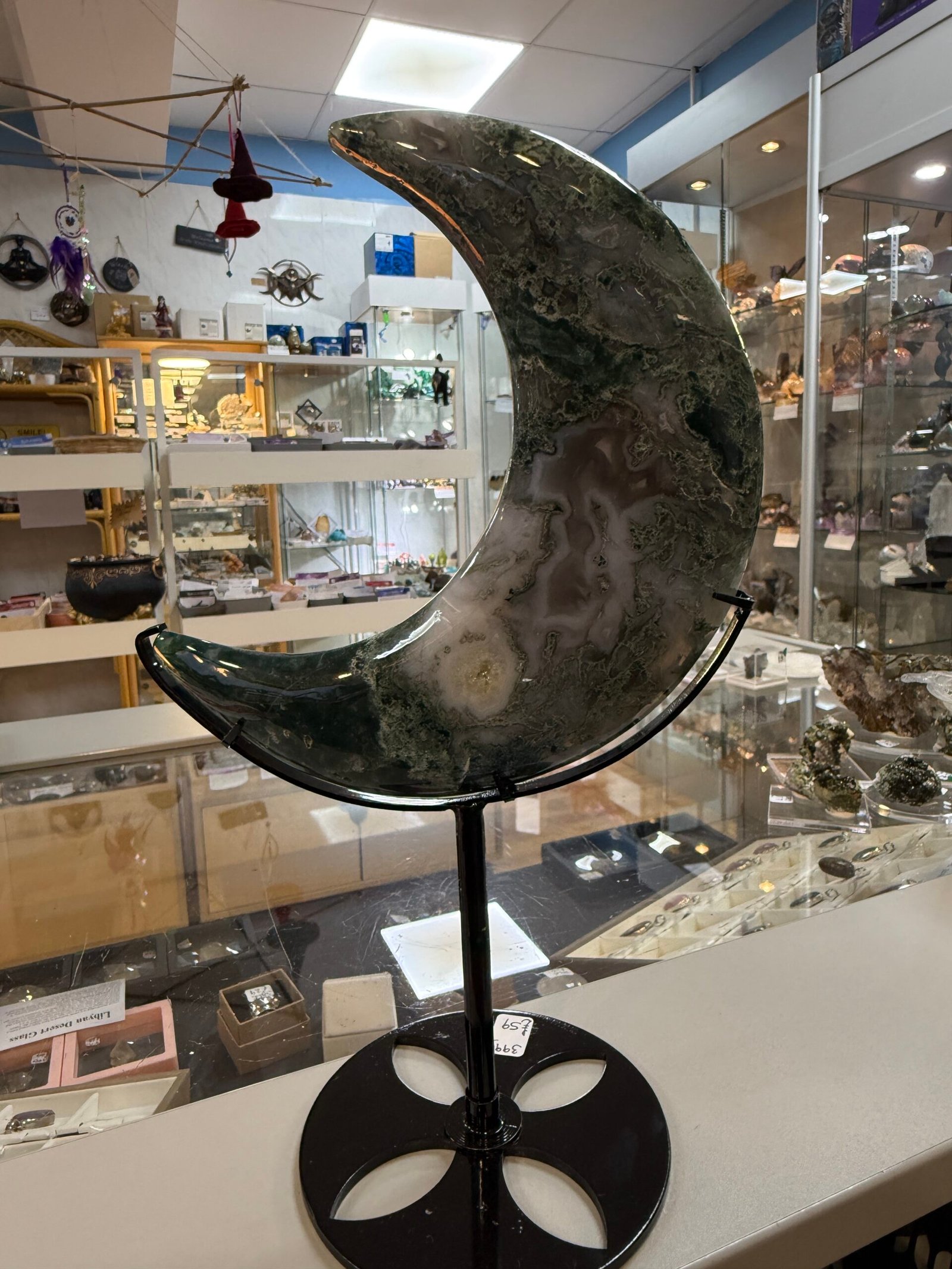 Moss Agate Moon on Custom Stand - Image 4
