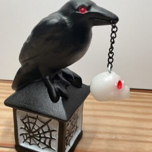 Black Obsidian Crow on Lantern Carving