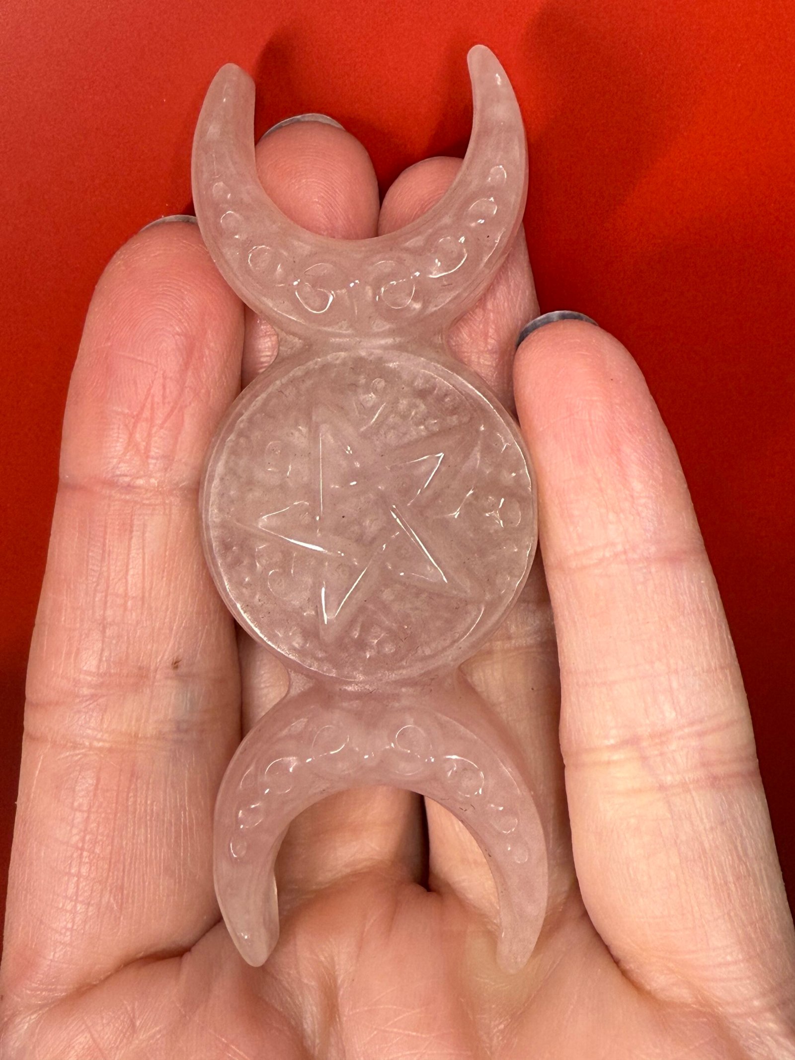 Rose Quartz Triple Moon Carving - Image 2