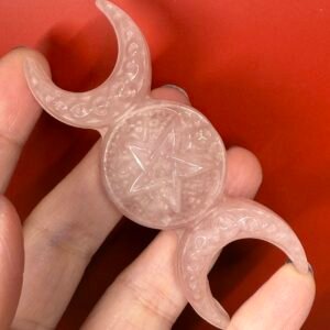 Rose Quartz Triple Moon Carving
