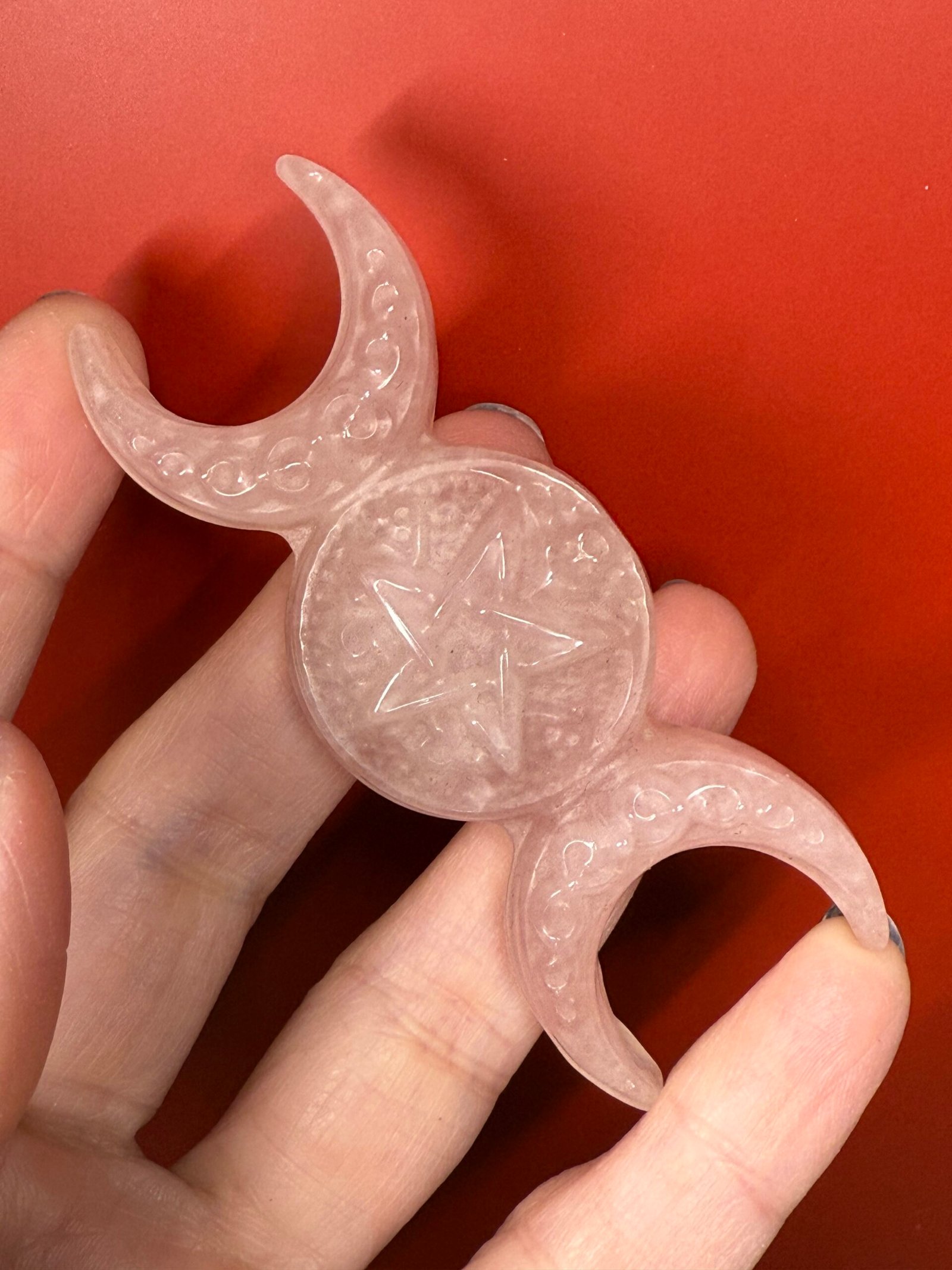 Rose Quartz Triple Moon Carving