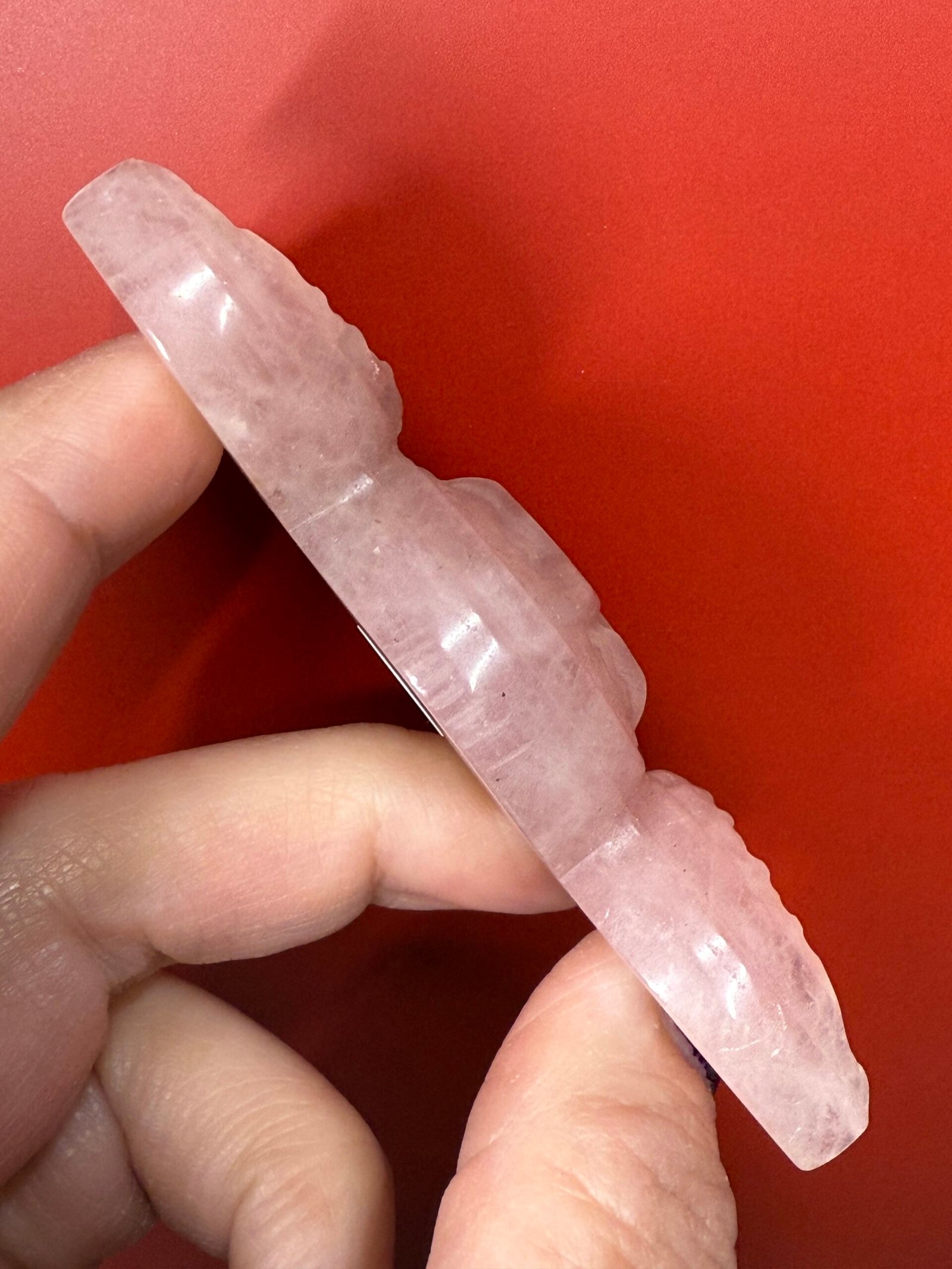 Rose Quartz Triple Moon Carving - Image 6
