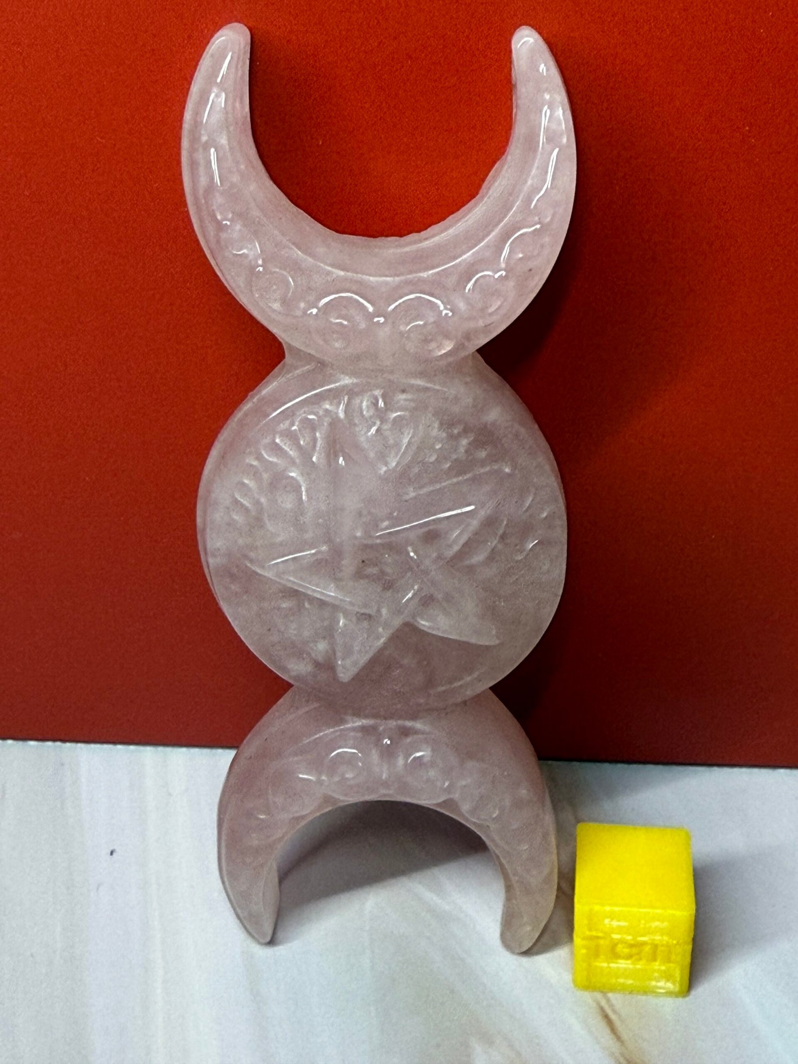 Rose Quartz Triple Moon Carving - Image 8