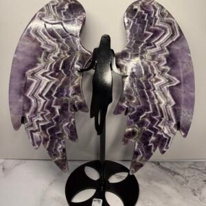 Chevron (Dream Amethyst) Amethyst Angel Wings on Stand