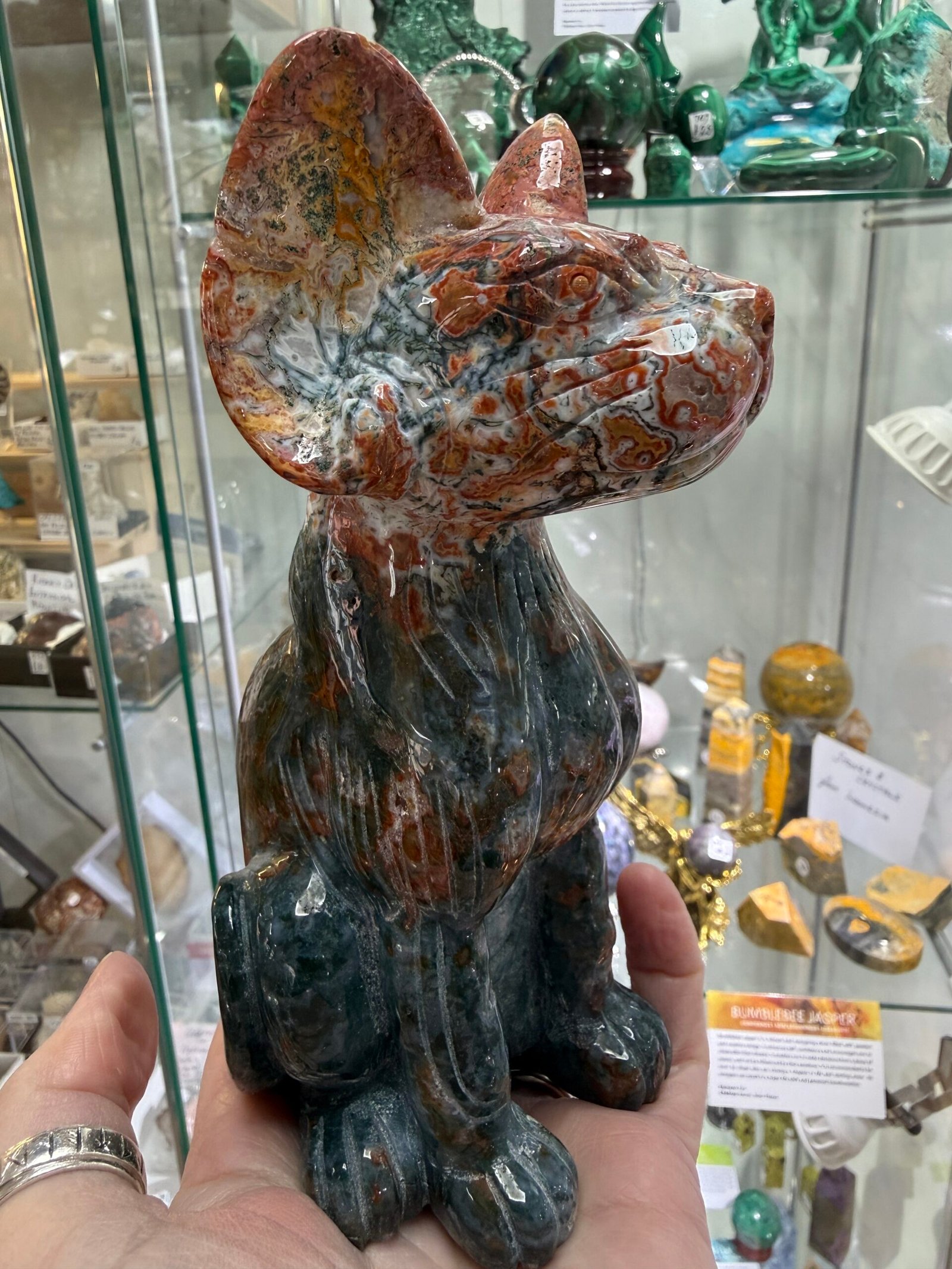 Colourful Moss Agate Cat Carving