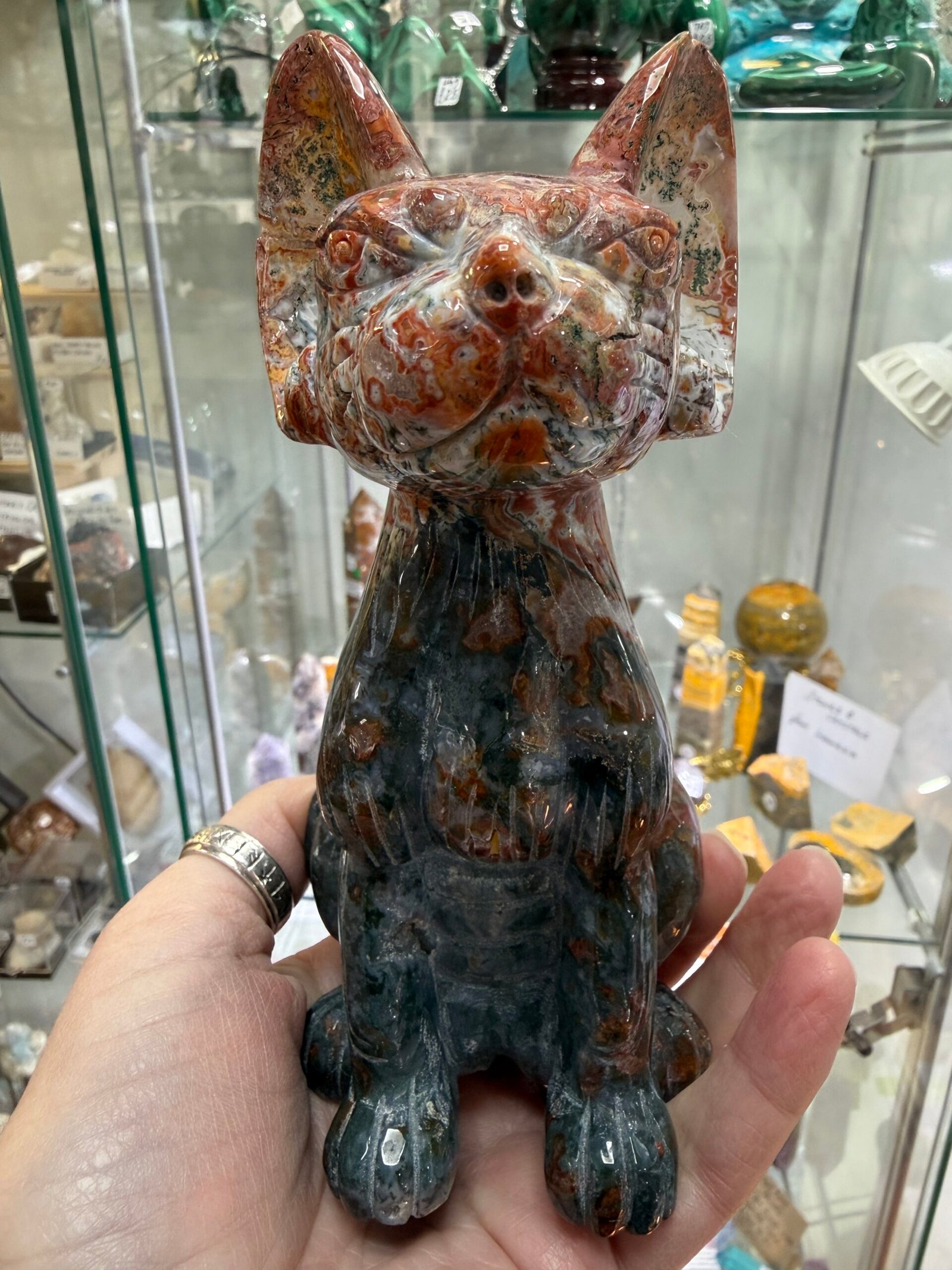 Colourful Moss Agate Cat Carving - Image 4