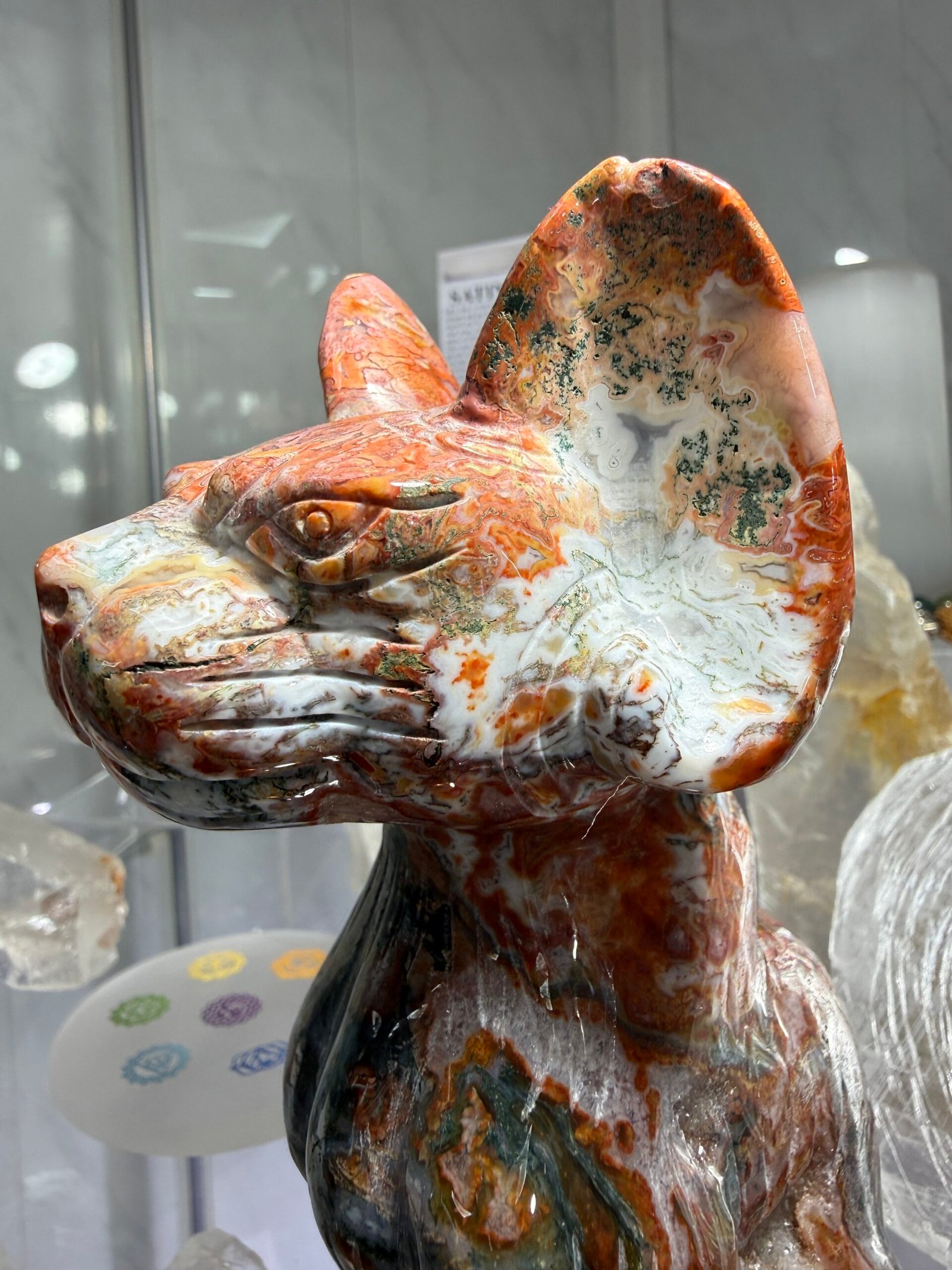 Colourful Moss Agate Cat Carving - Image 2
