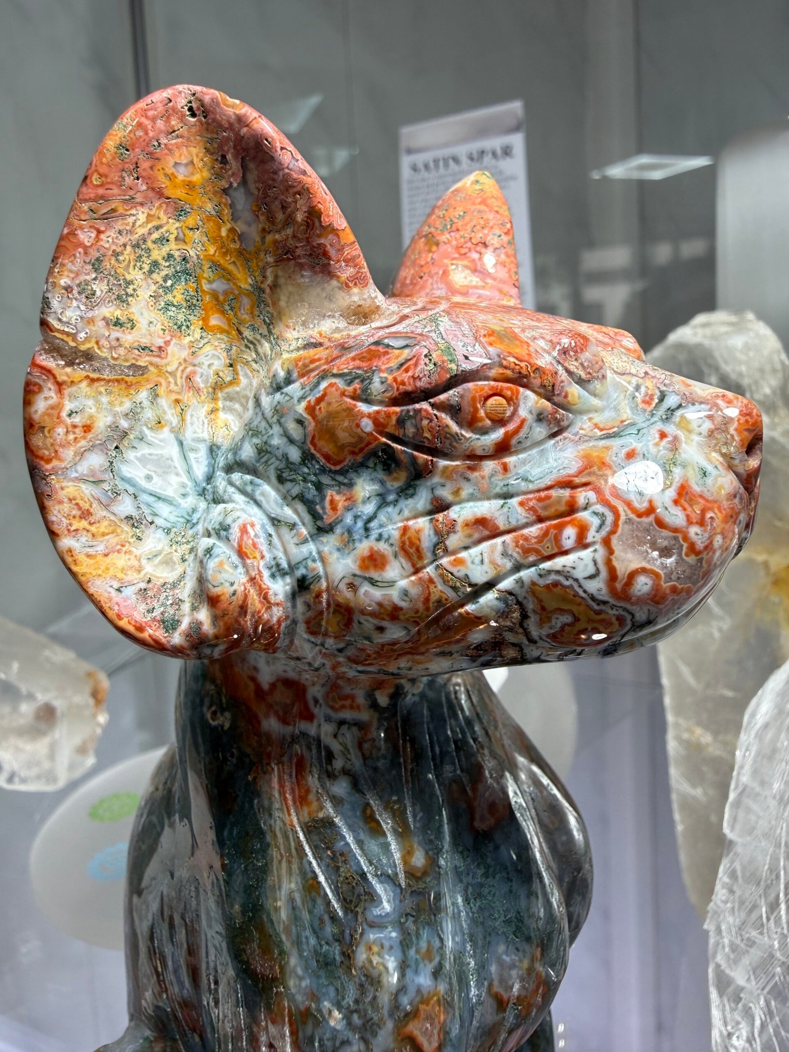 Colourful Moss Agate Cat Carving - Image 10