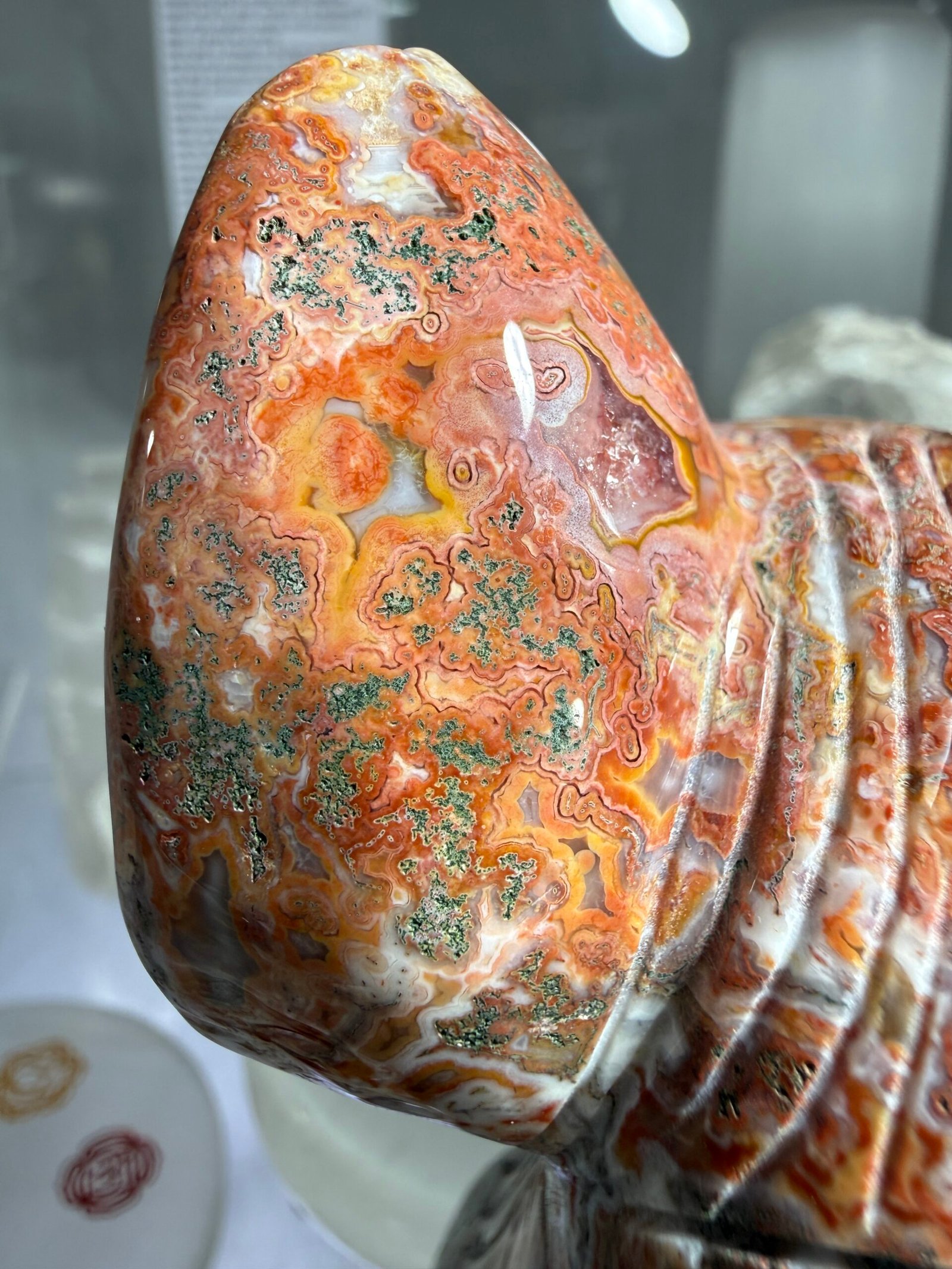 Colourful Moss Agate Cat Carving - Image 6