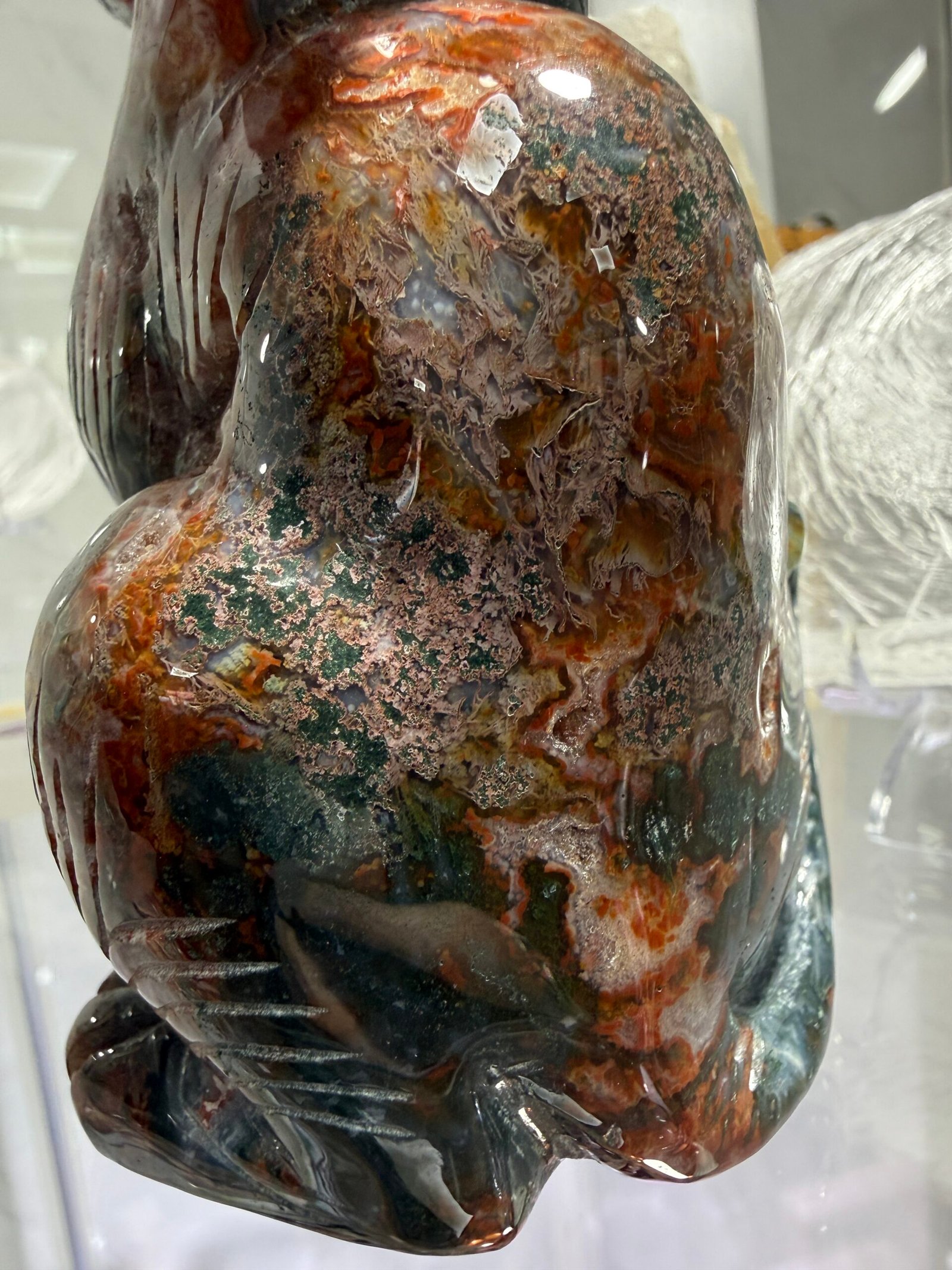 Colourful Moss Agate Cat Carving - Image 14