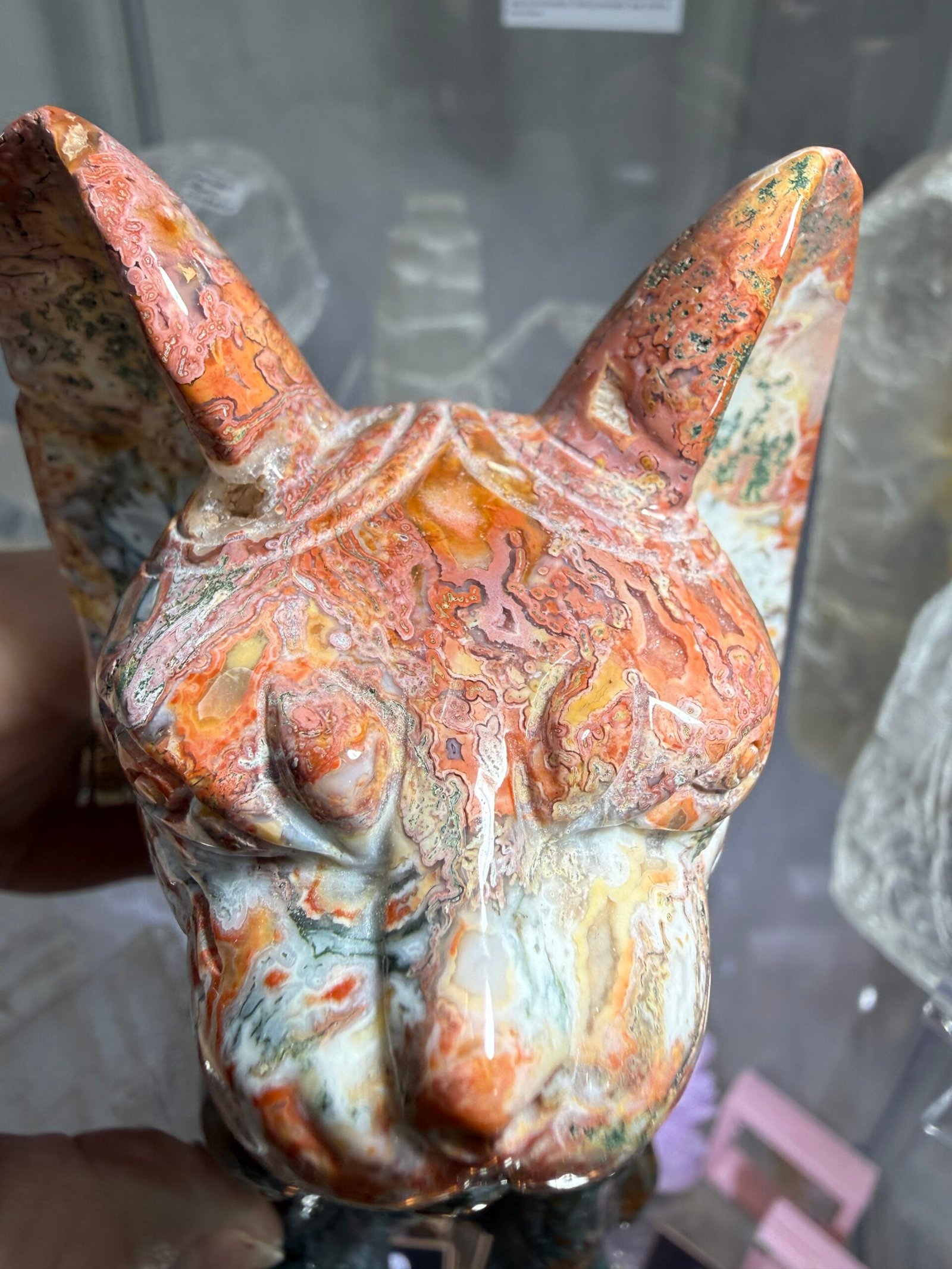 Colourful Moss Agate Cat Carving - Image 13