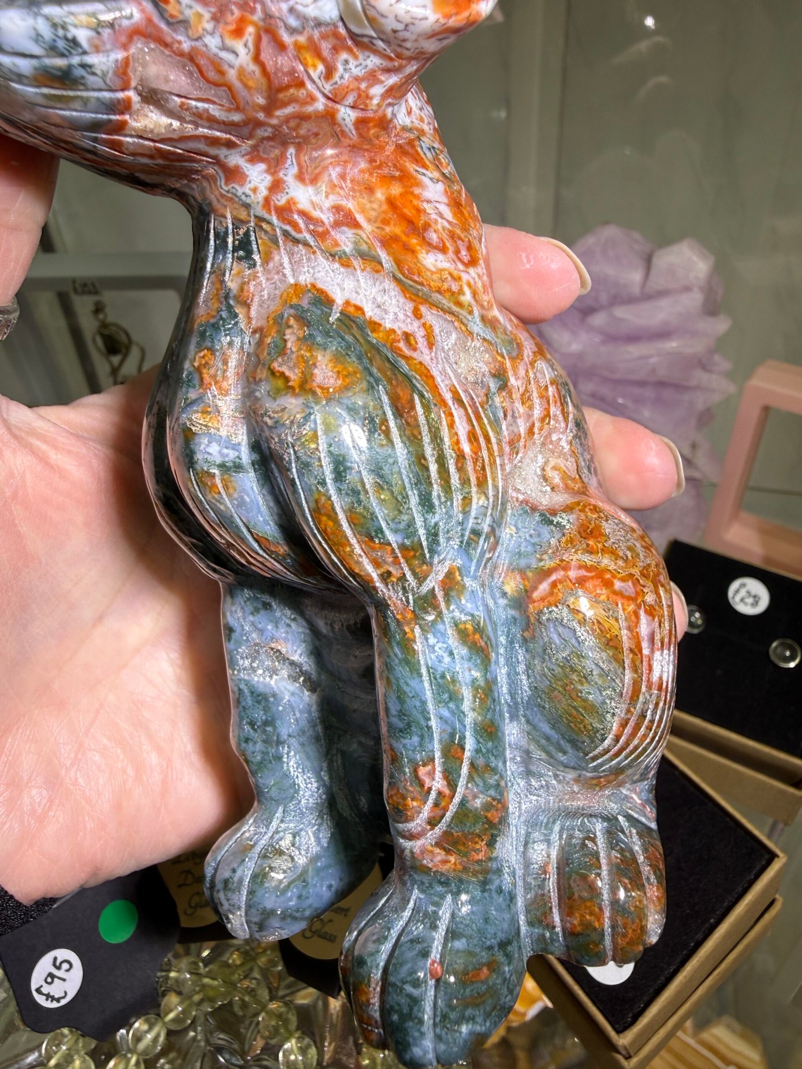 Colourful Moss Agate Cat Carving - Image 12