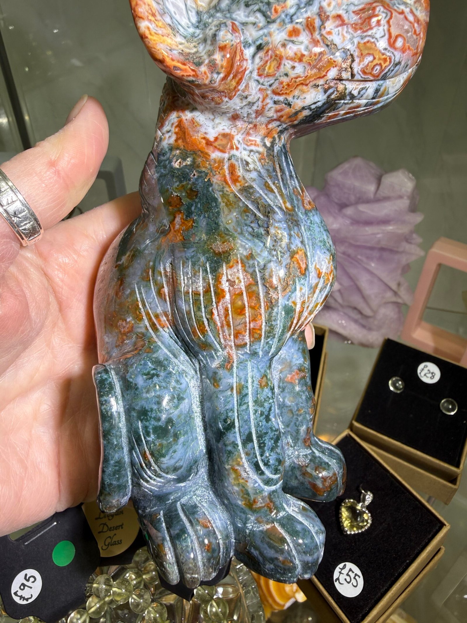 Colourful Moss Agate Cat Carving - Image 11