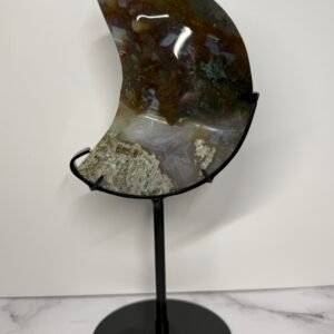 Moss Agate Moon on Custom Stand