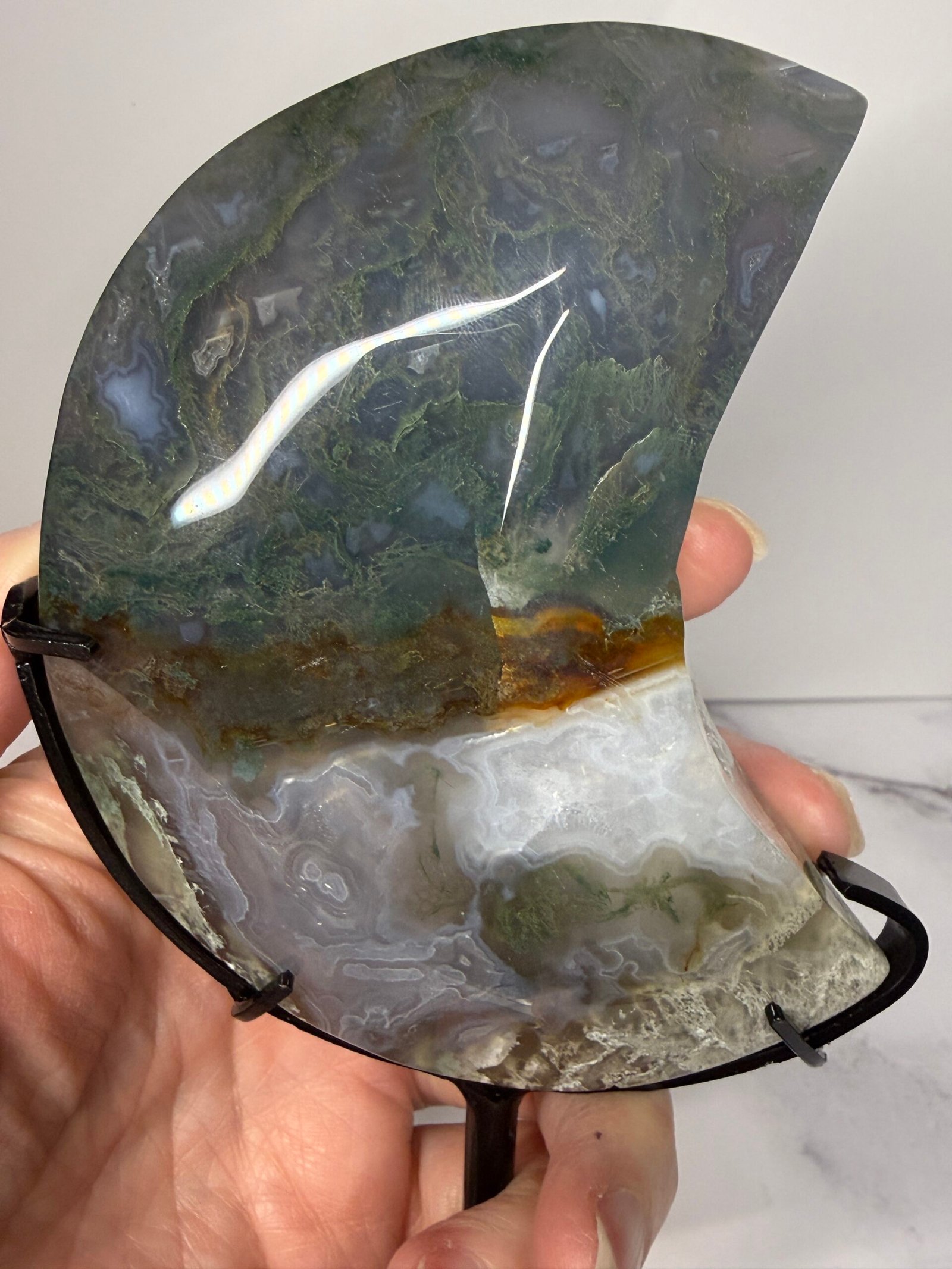 Moss Agate Moon on Custom Stand - Image 5