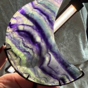 Rainbow Fluorite Moon on Custom Stand