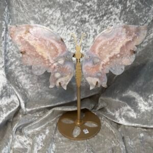 Pink Amethyst Butterfly Wings on Custom Stand