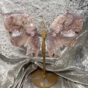 Pink Amethyst Butterfly Wings on Custom Stand