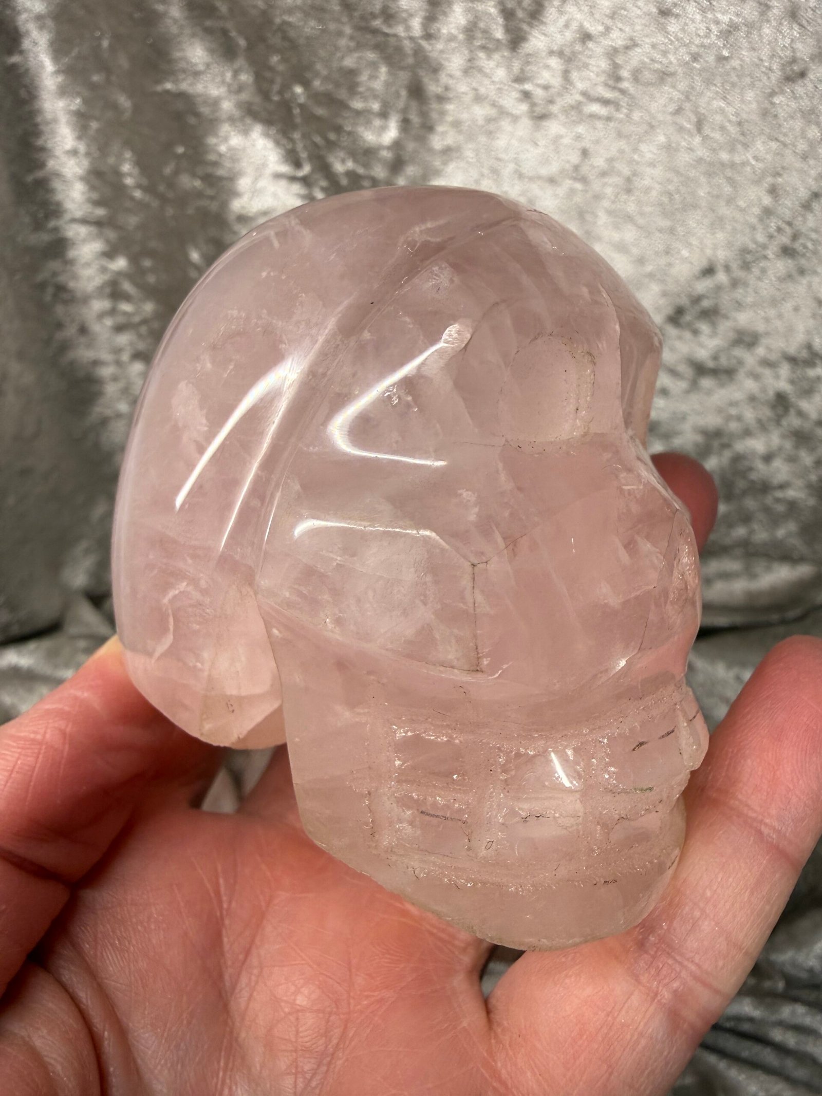 Hand Carved Rose Quartz Skull