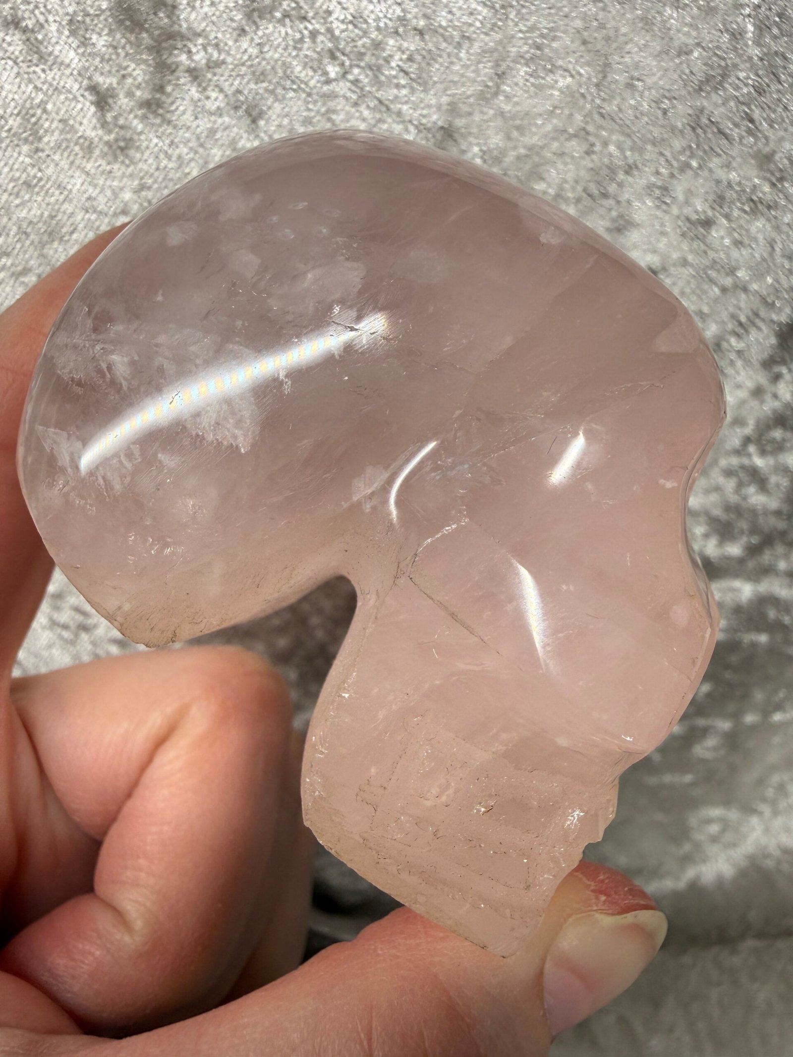 Hand Carved Rose Quartz Skull - Image 2