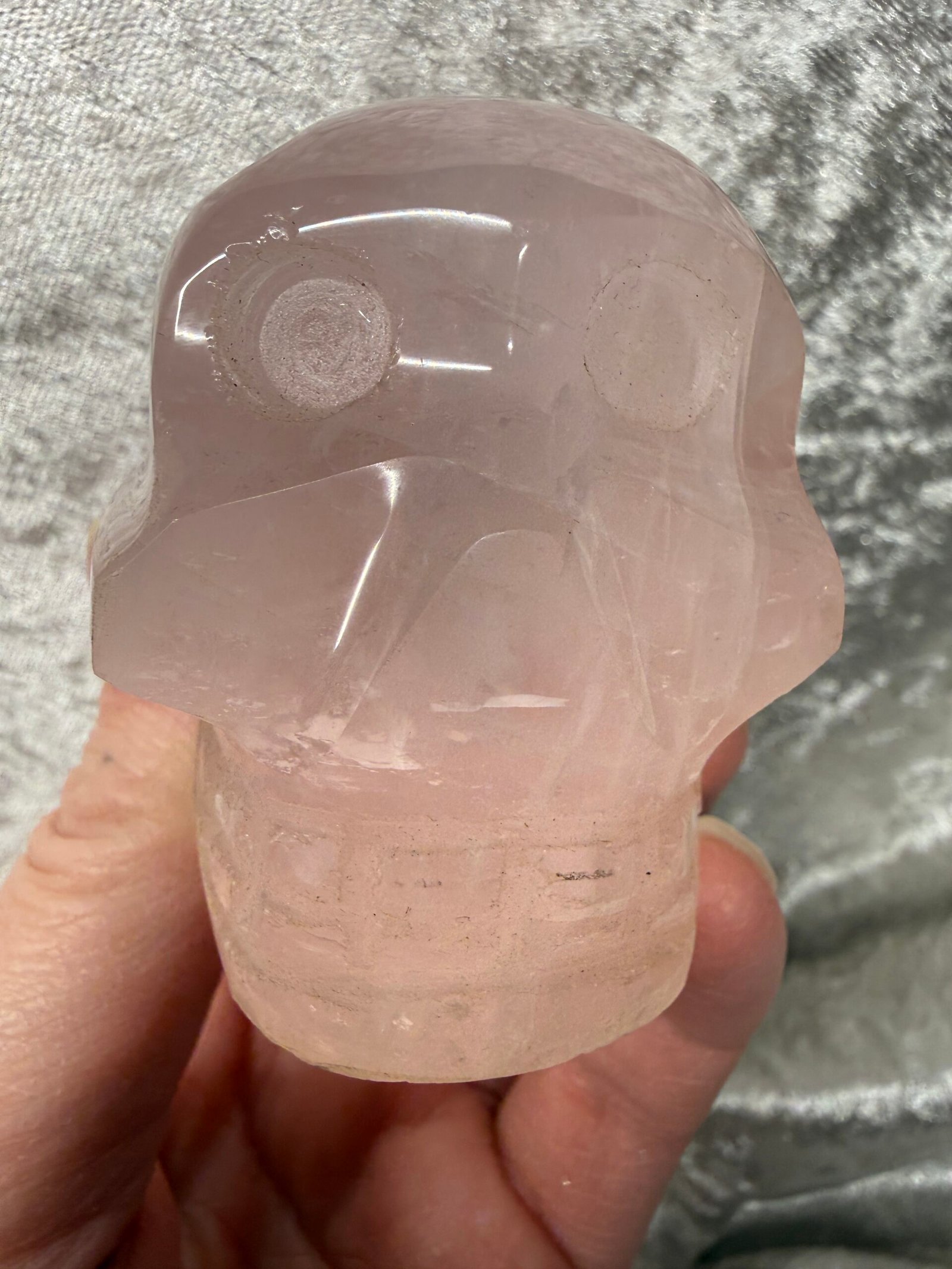 Hand Carved Rose Quartz Skull - Image 3