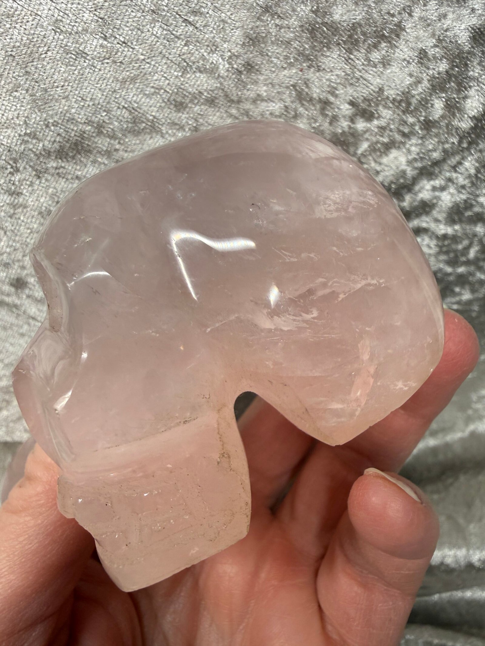 Hand Carved Rose Quartz Skull - Image 7