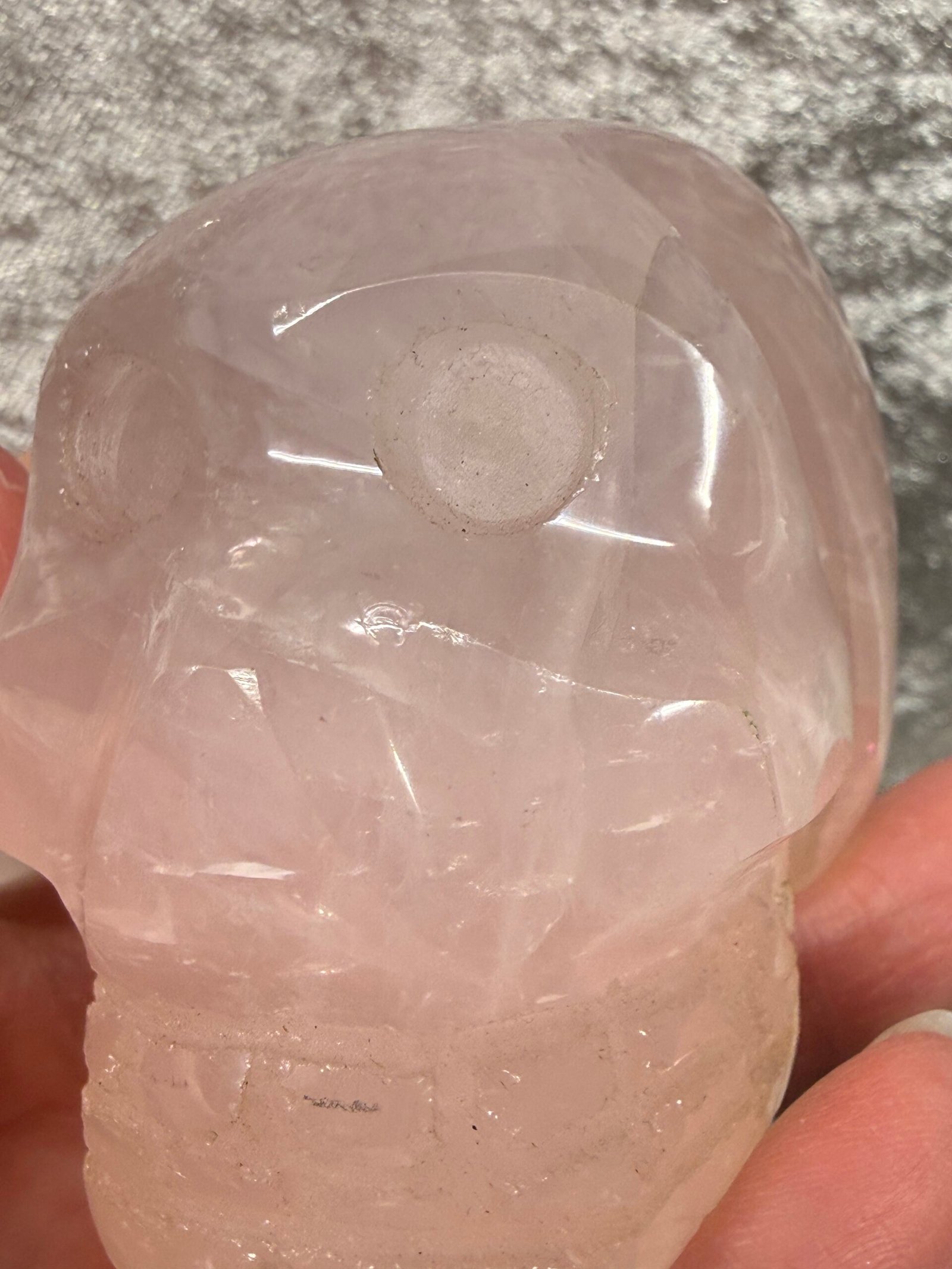 Hand Carved Rose Quartz Skull - Image 6